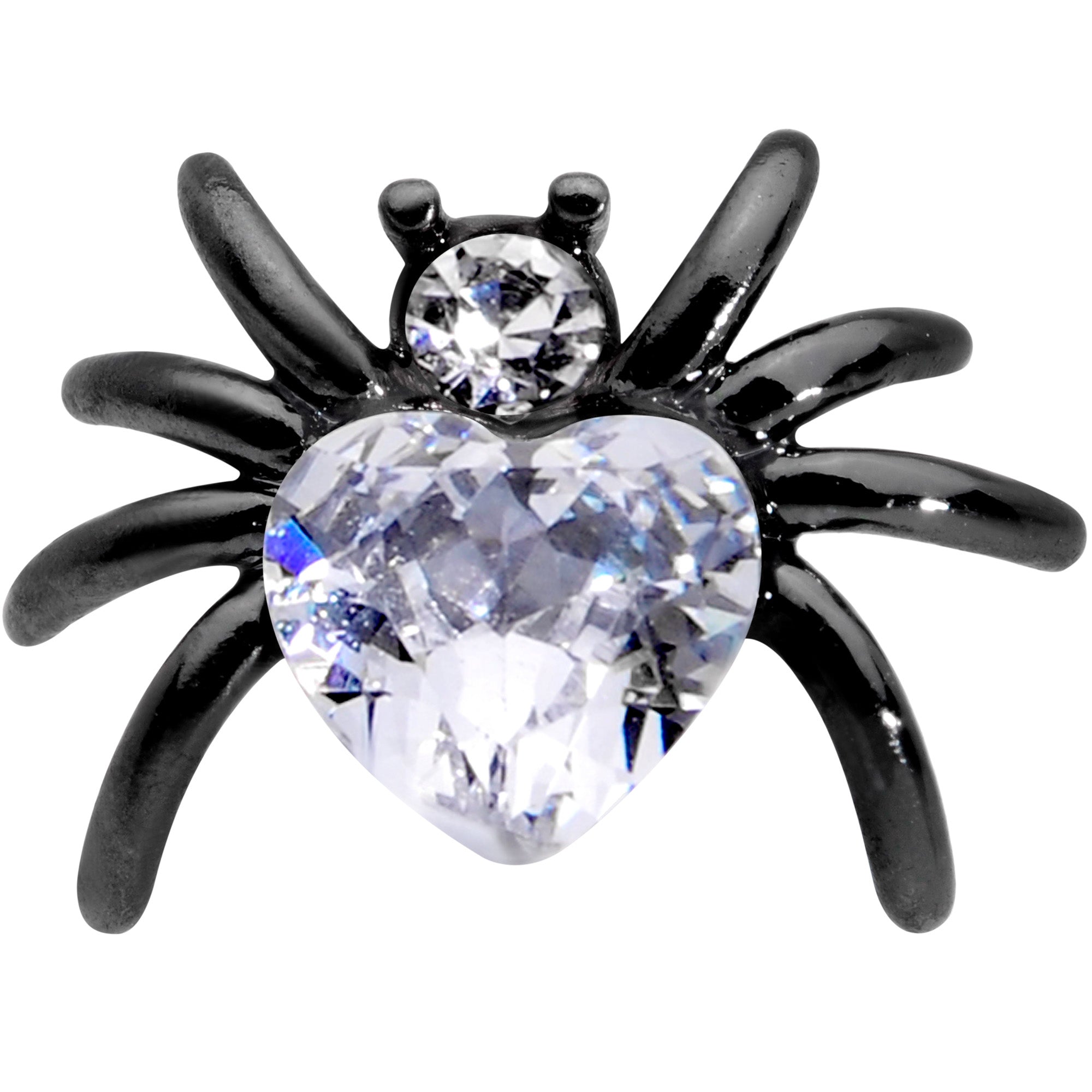 16 Gauge 1/4 Clear Gem Black Heart Spider Cartilage Tragus