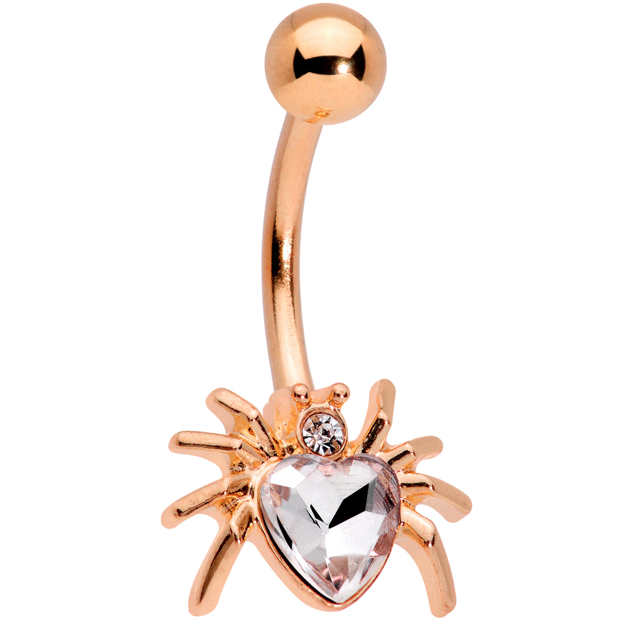 Clear Gem Rose Gold Tone Sexy Heart Spider Belly Ring