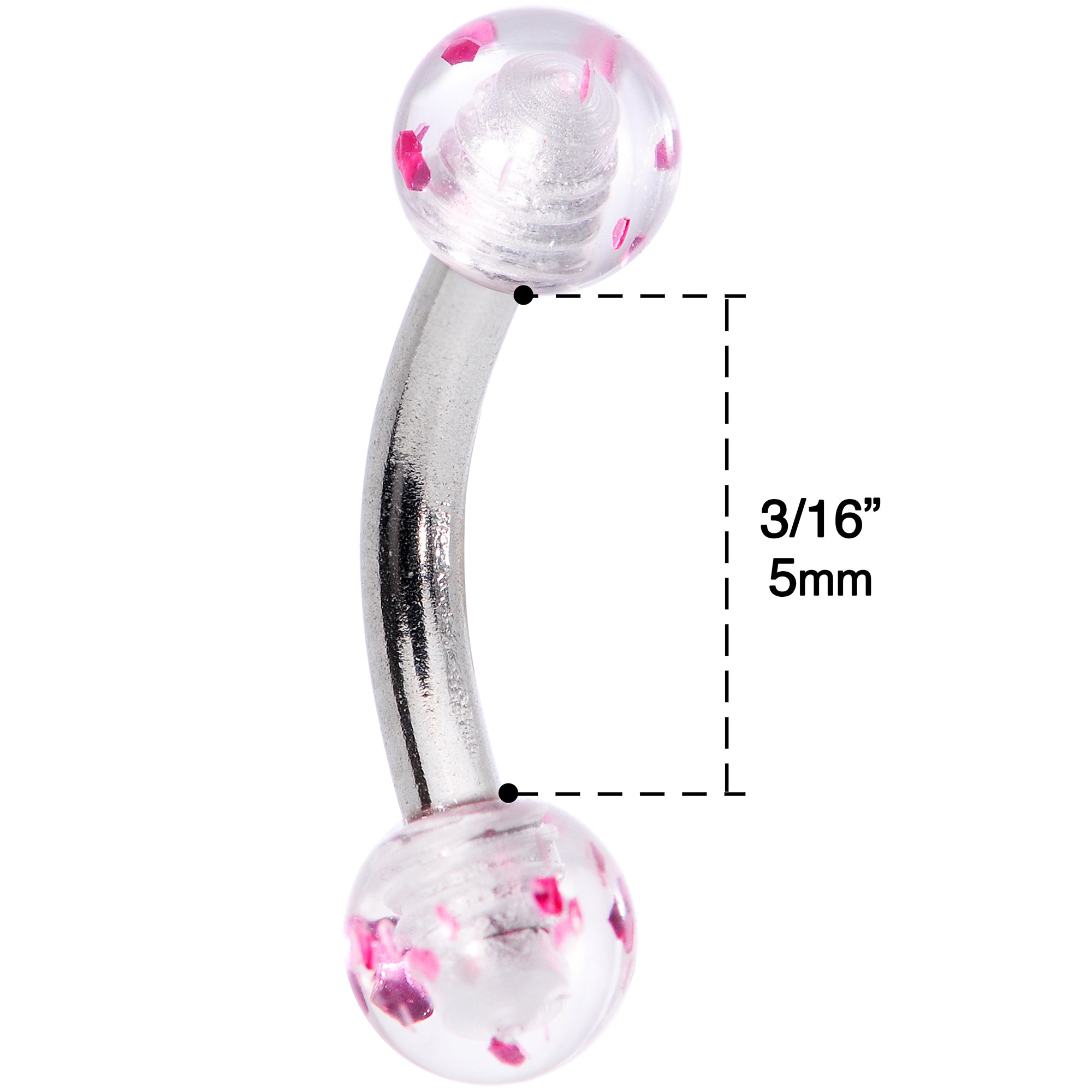 16 Gauge 1/4 Pink Splatter Curved Eyebrow Ring