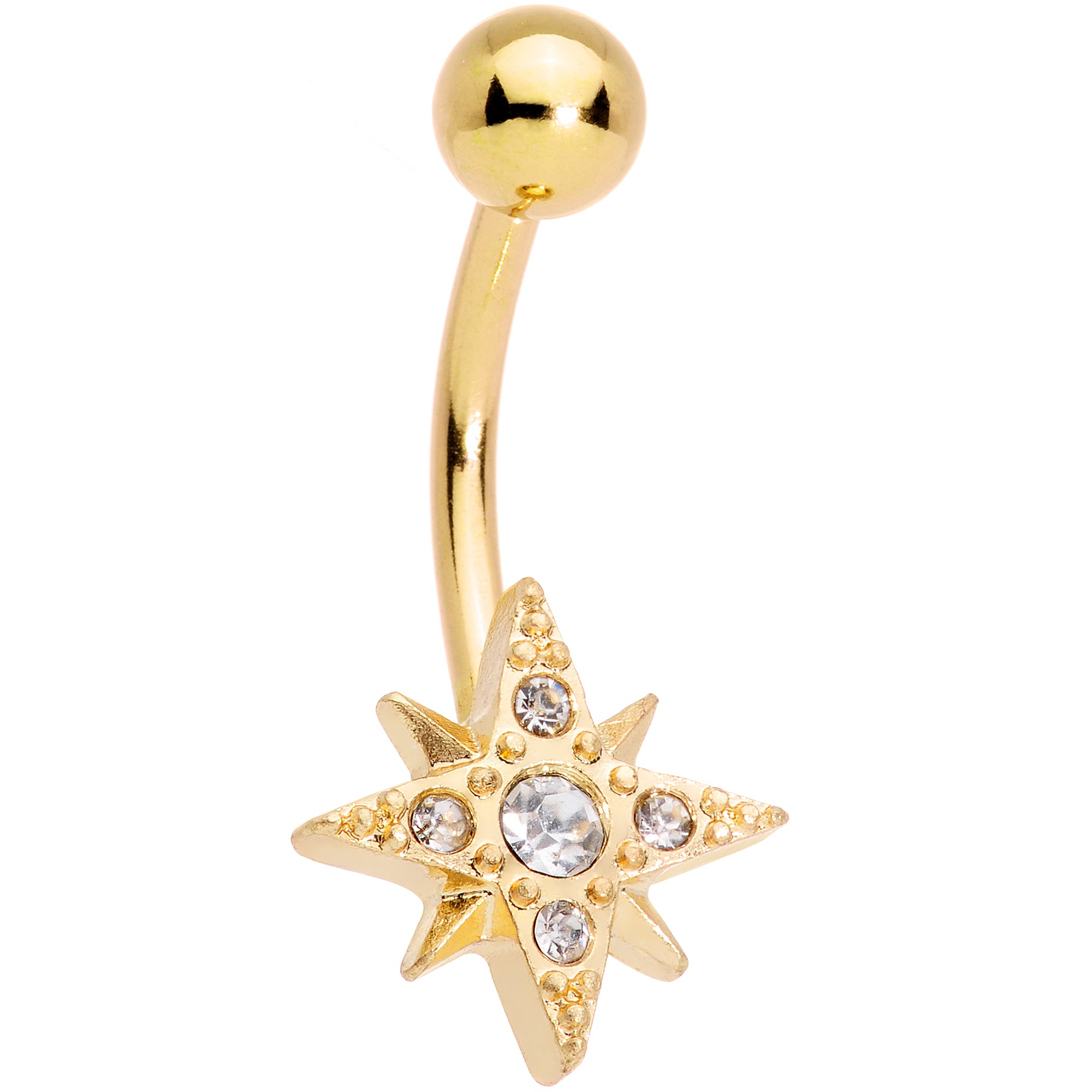 Clear Gem Gold Tone Celestial Moon Star Belly Ring Set of 3