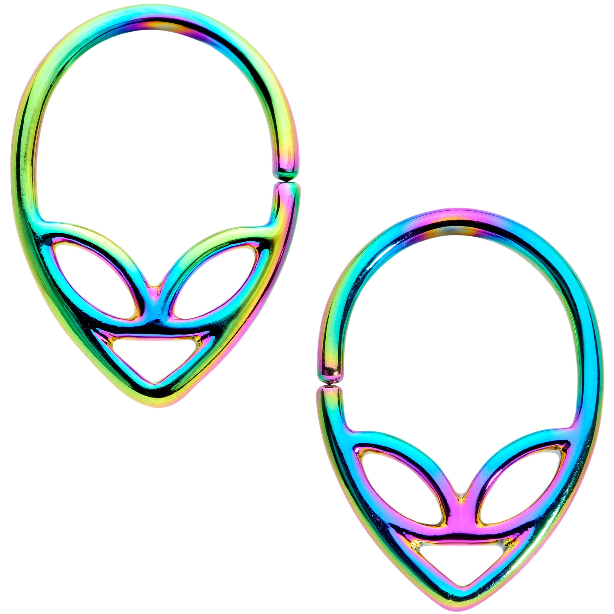 14 Gauge 1/2 Rainbow UFO Alien Nipple Ring Set