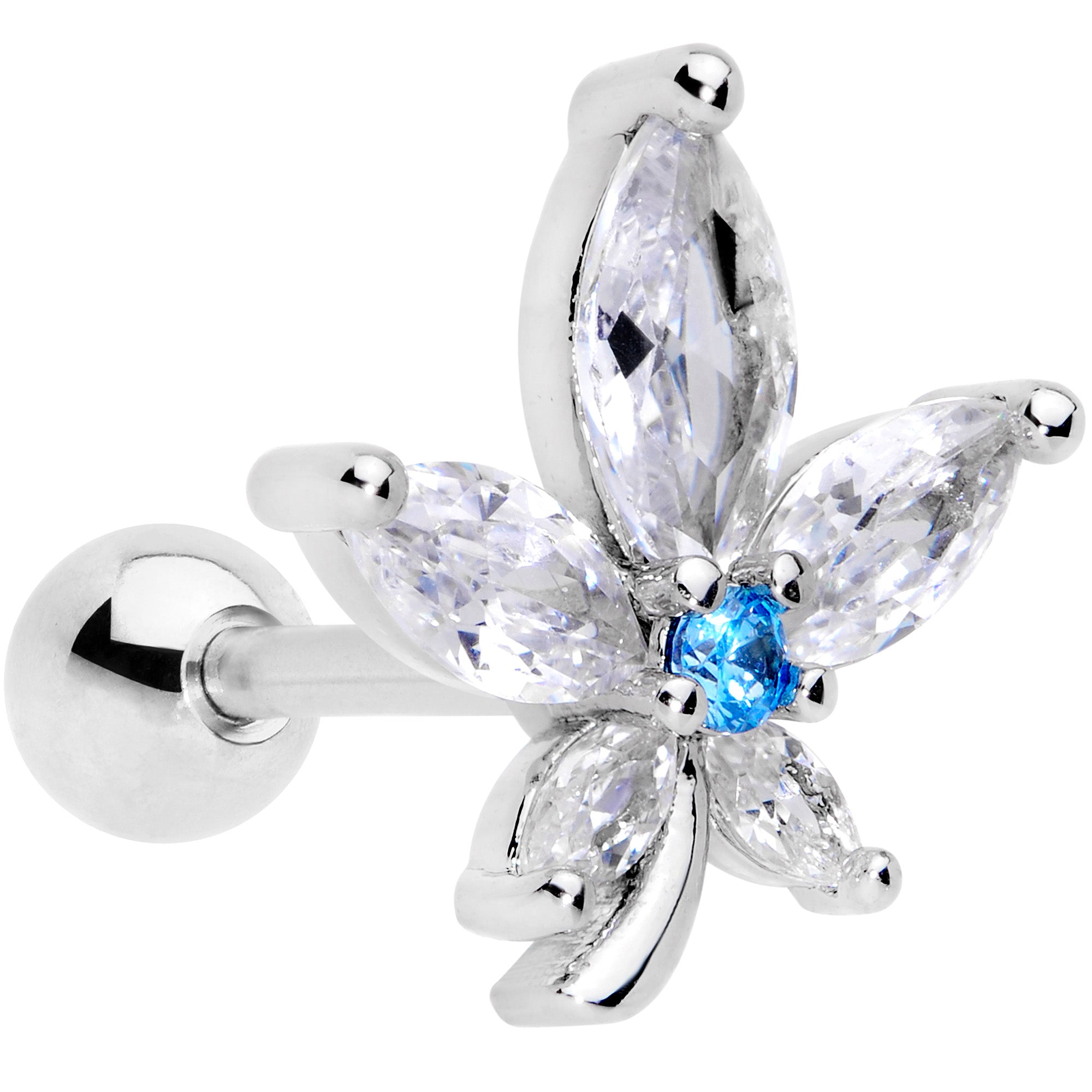 16 Gauge 1/4 Clear Blue CZ Gem Marijuana Leaf Labret Monroe Tragus