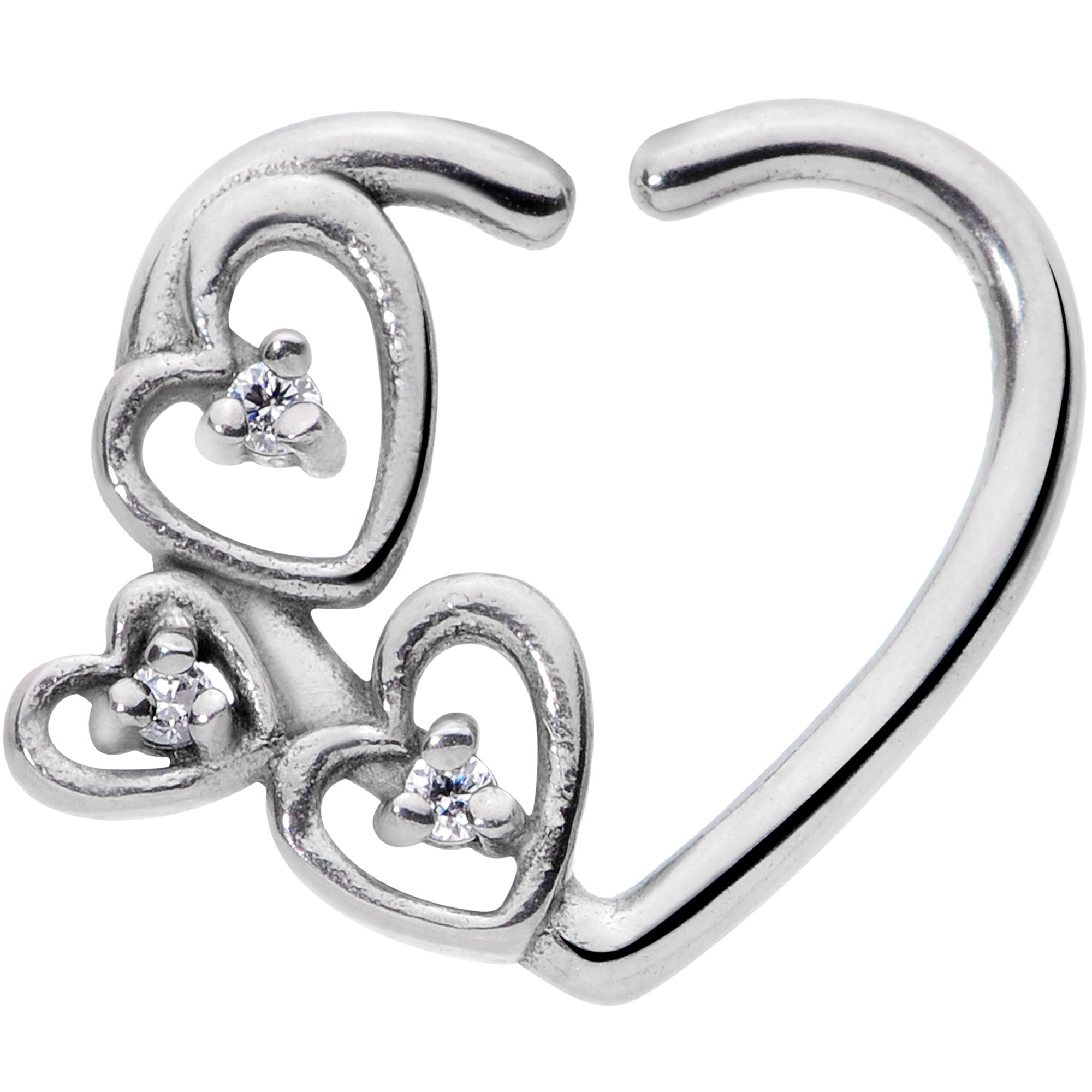 16 Gauge 3/8 Clear CZ Gem Multiple Heart Right Ear Closure Ring