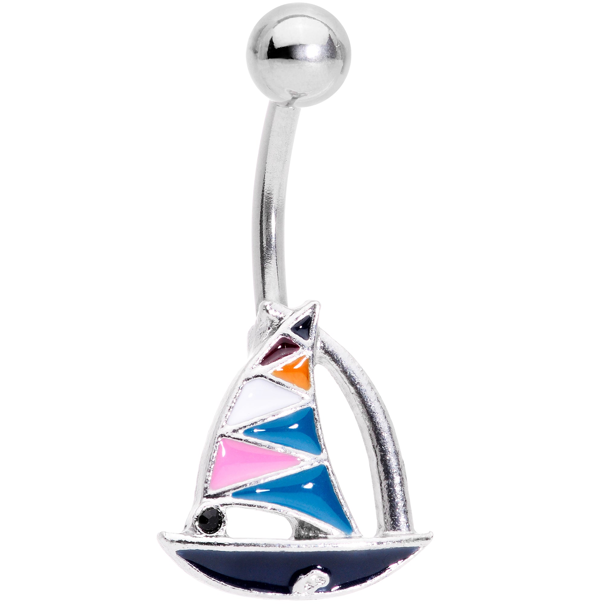 Black Gem White Pink Teal Nautical Sailboat Belly Ring