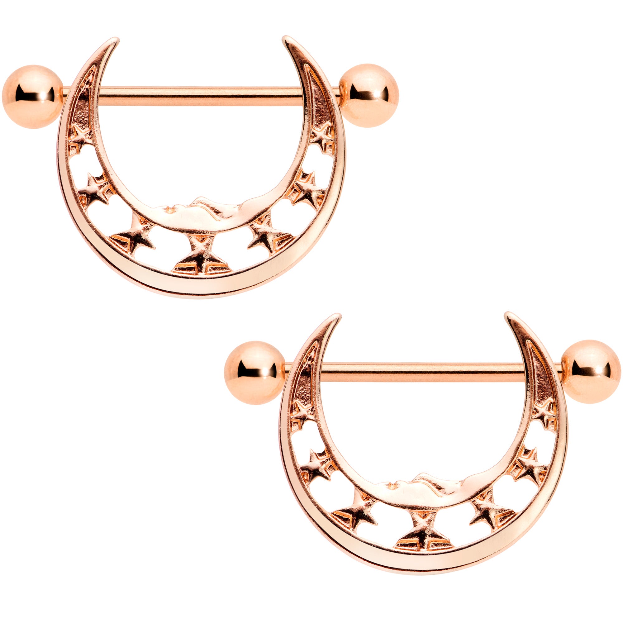 14 Gauge 9/16 Rose Gold Tone Man in the Moon Nipple Shield Set