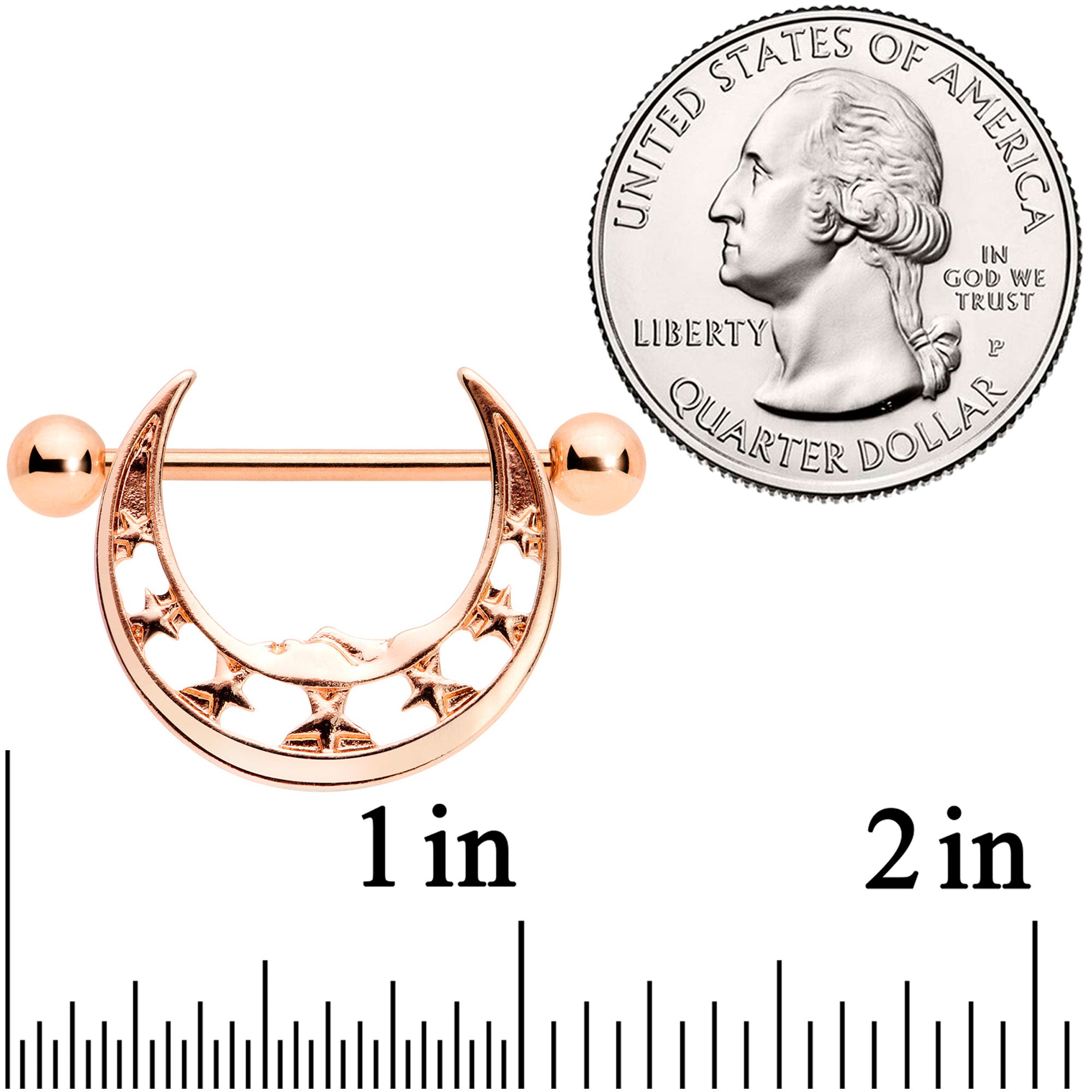 14 Gauge 9/16 Rose Gold Tone Man in the Moon Nipple Shield Set