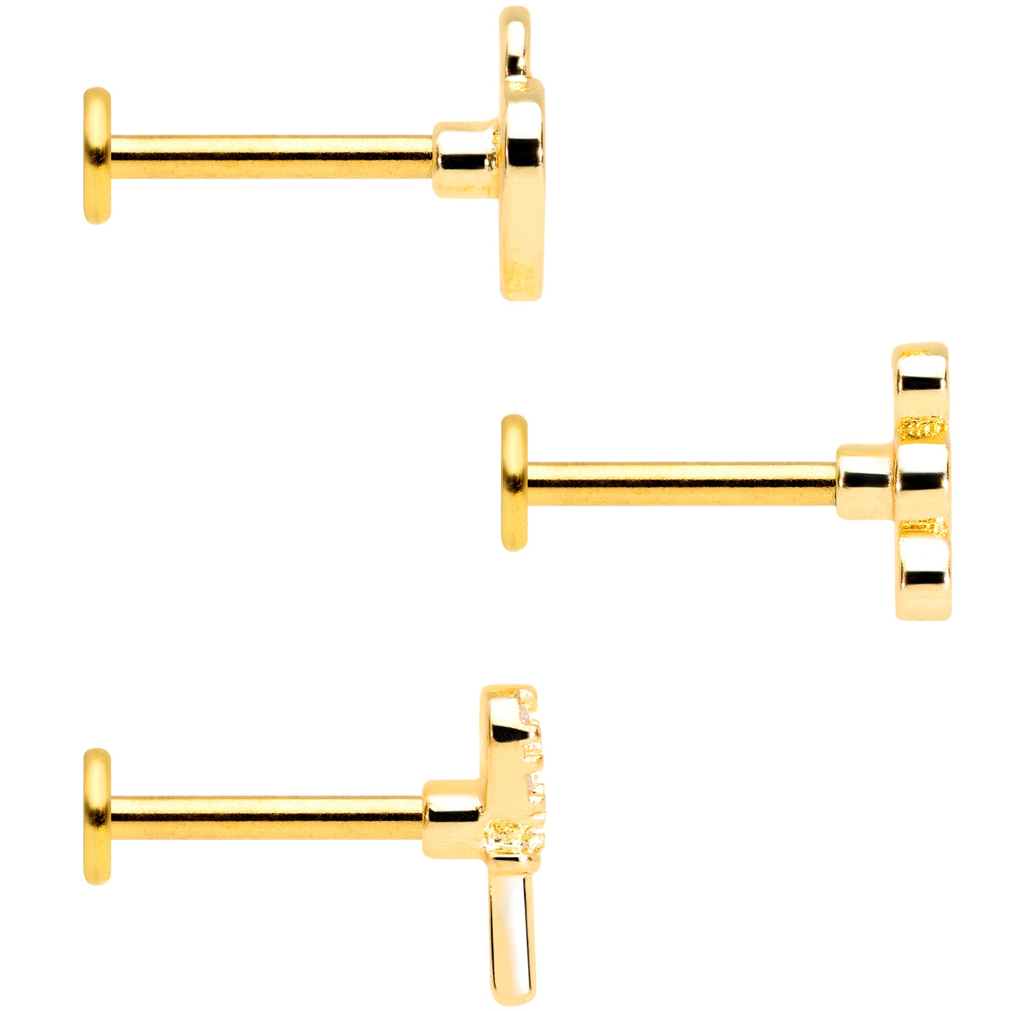 16 Gauge 5/16 Clear Gem Gold Tone Lock Key Labret Tragus Set of 3