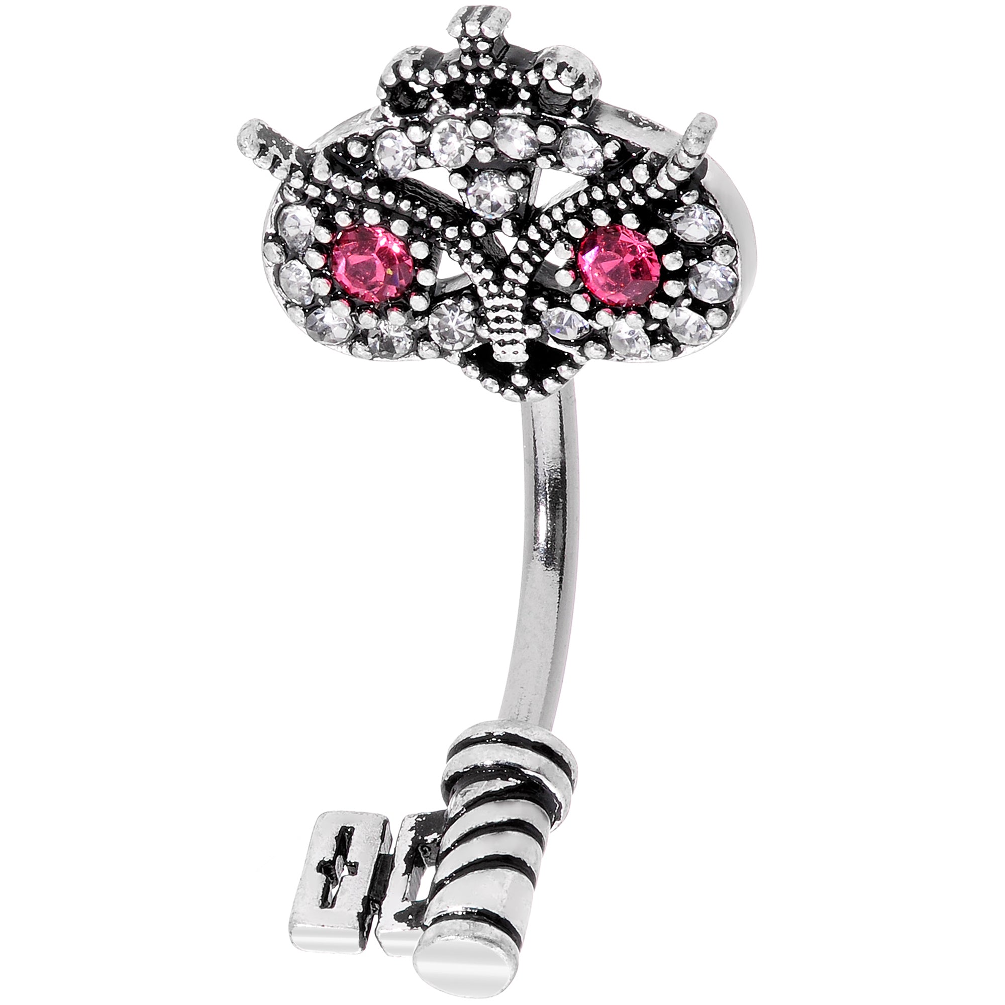 Clear Pink Gem Royal Owl Key Double Mount Belly Ring