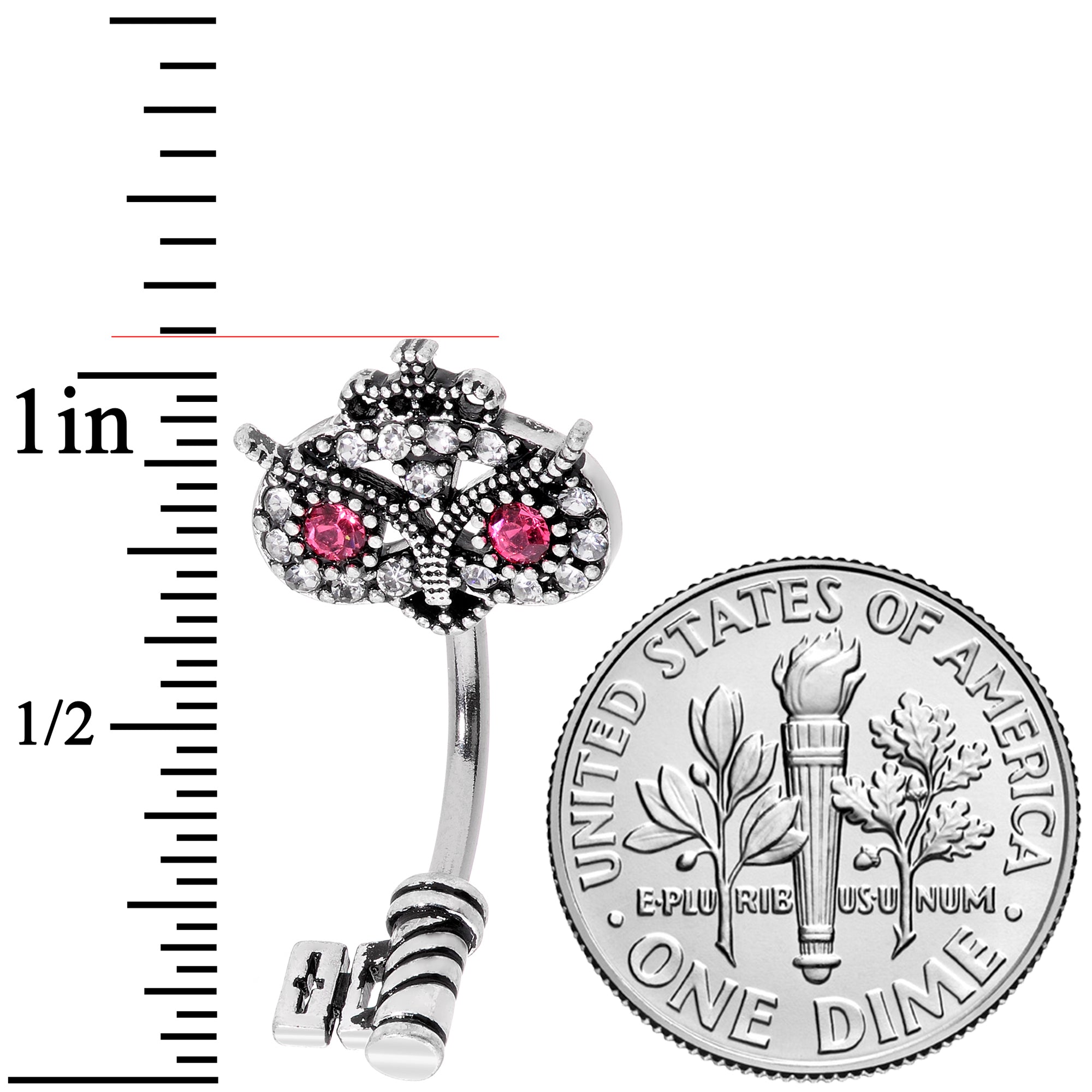 Clear Pink Gem Royal Owl Key Double Mount Belly Ring