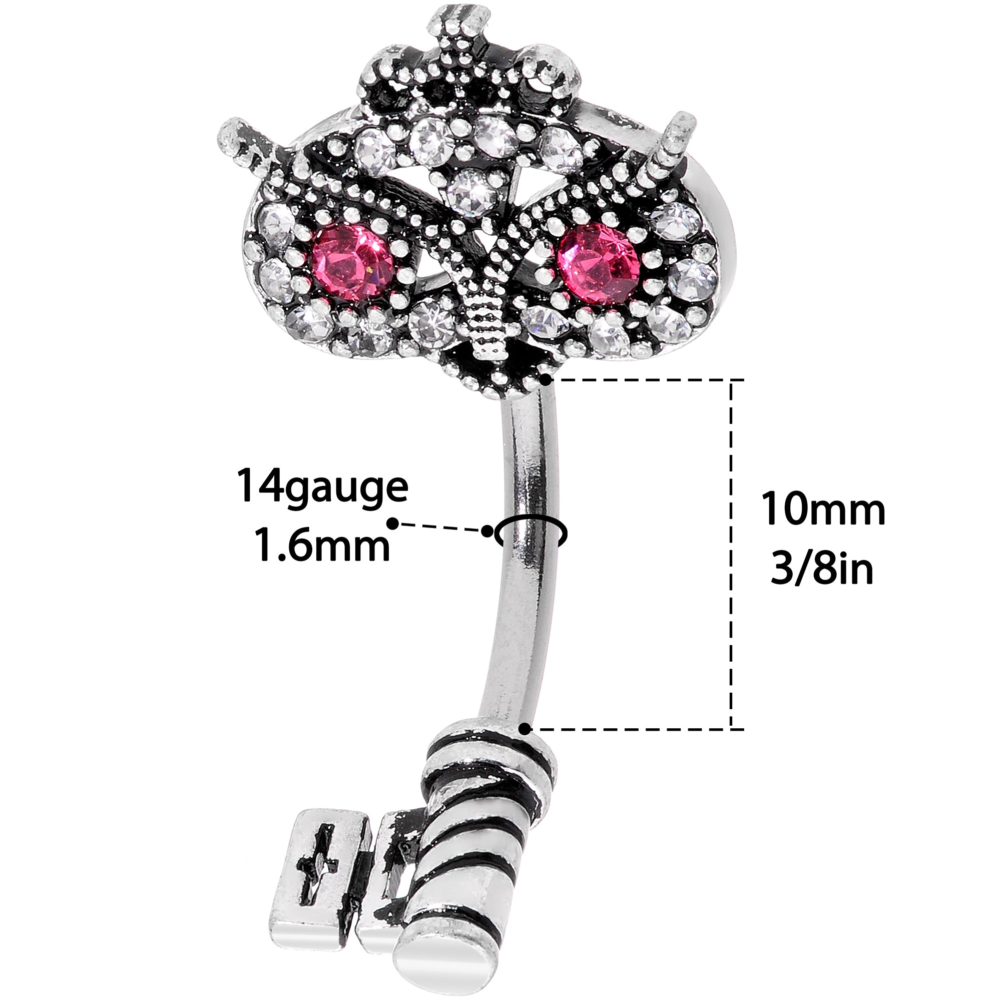 Clear Pink Gem Royal Owl Key Double Mount Belly Ring