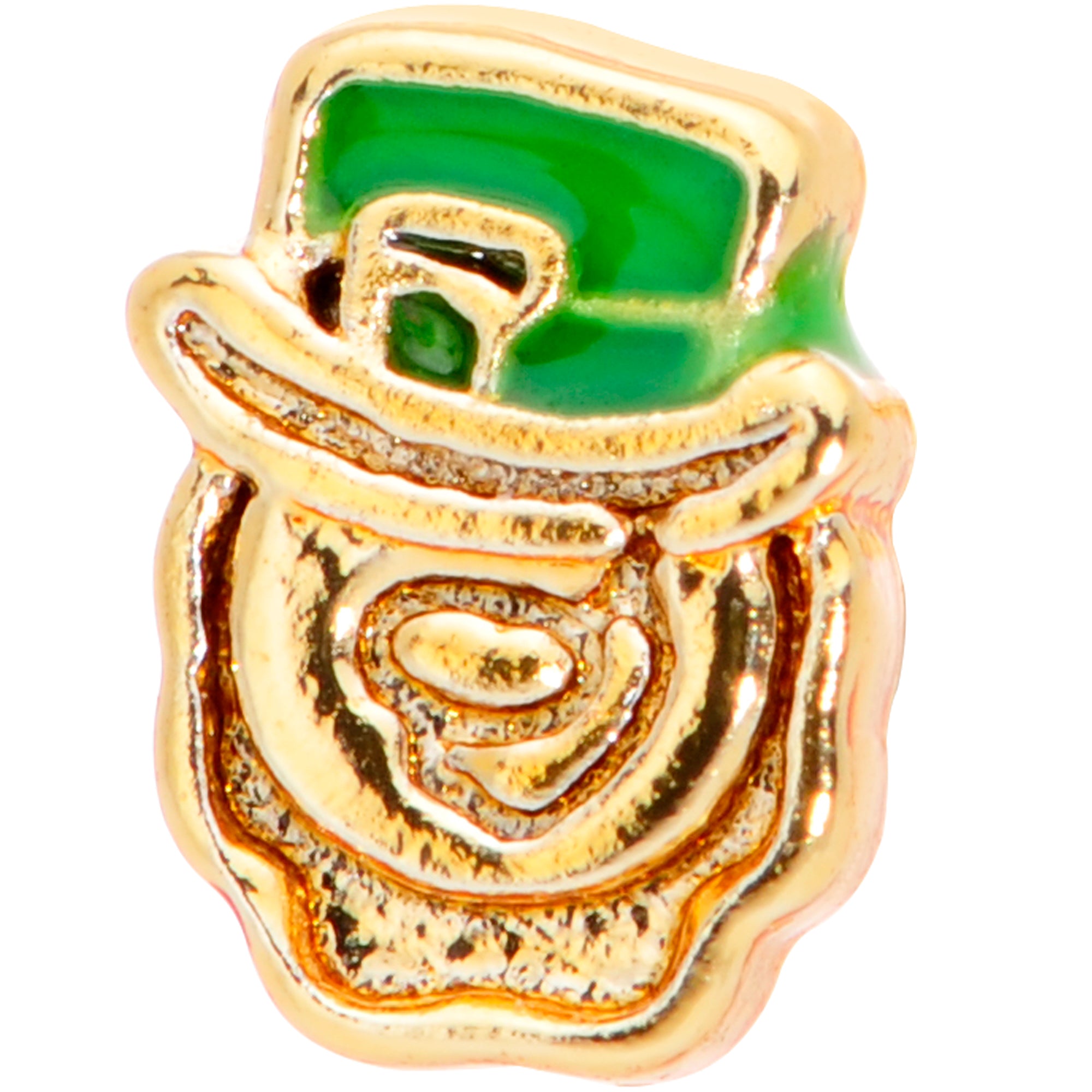 18 Gauge 5/16 Green Gold Tone Lucky Leprechaun L Shaped Nose Ring