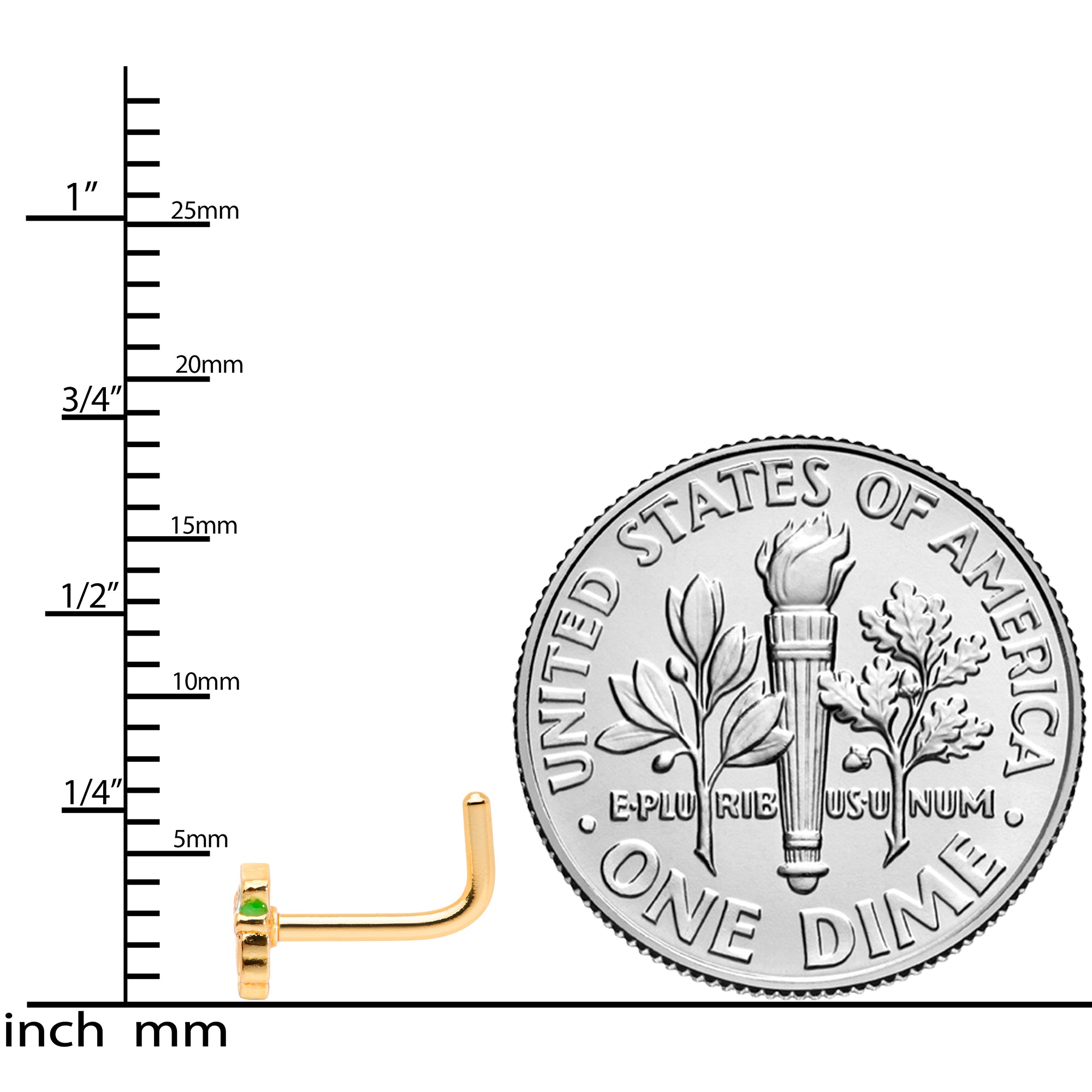 18 Gauge 5/16 Green Gold Tone Lucky Leprechaun L Shaped Nose Ring