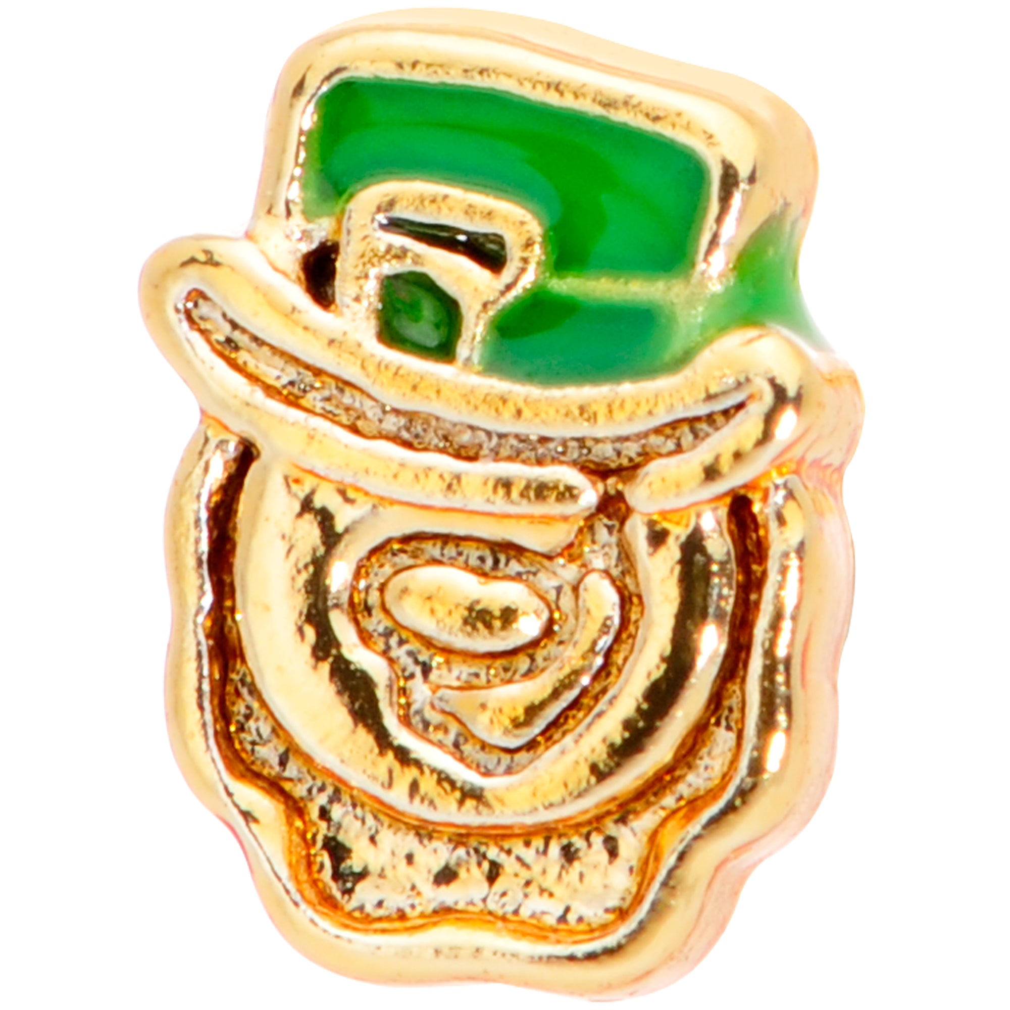 20 Gauge 5/16 Green Gold Tone Lucky Leprechaun L Shaped Nose Ring