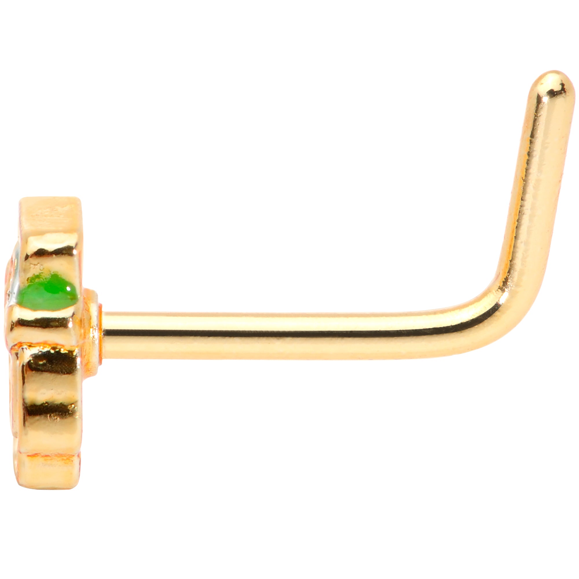 20 Gauge 5/16 Green Gold Tone Lucky Leprechaun L Shaped Nose Ring