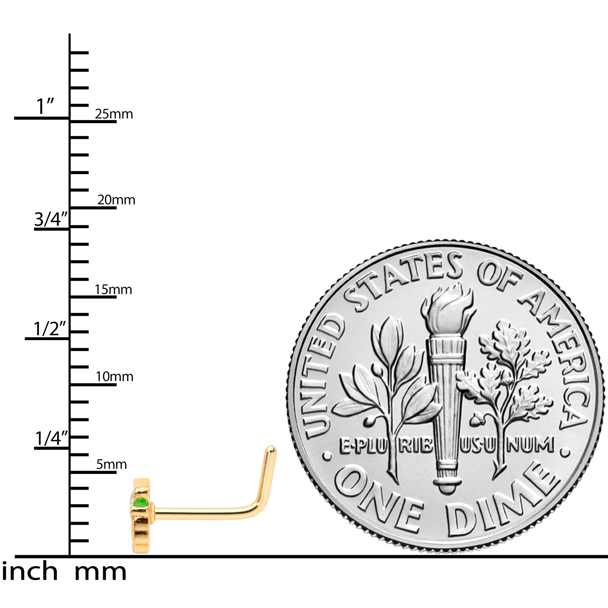 20 Gauge 5/16 Green Gold Tone Lucky Leprechaun L Shaped Nose Ring