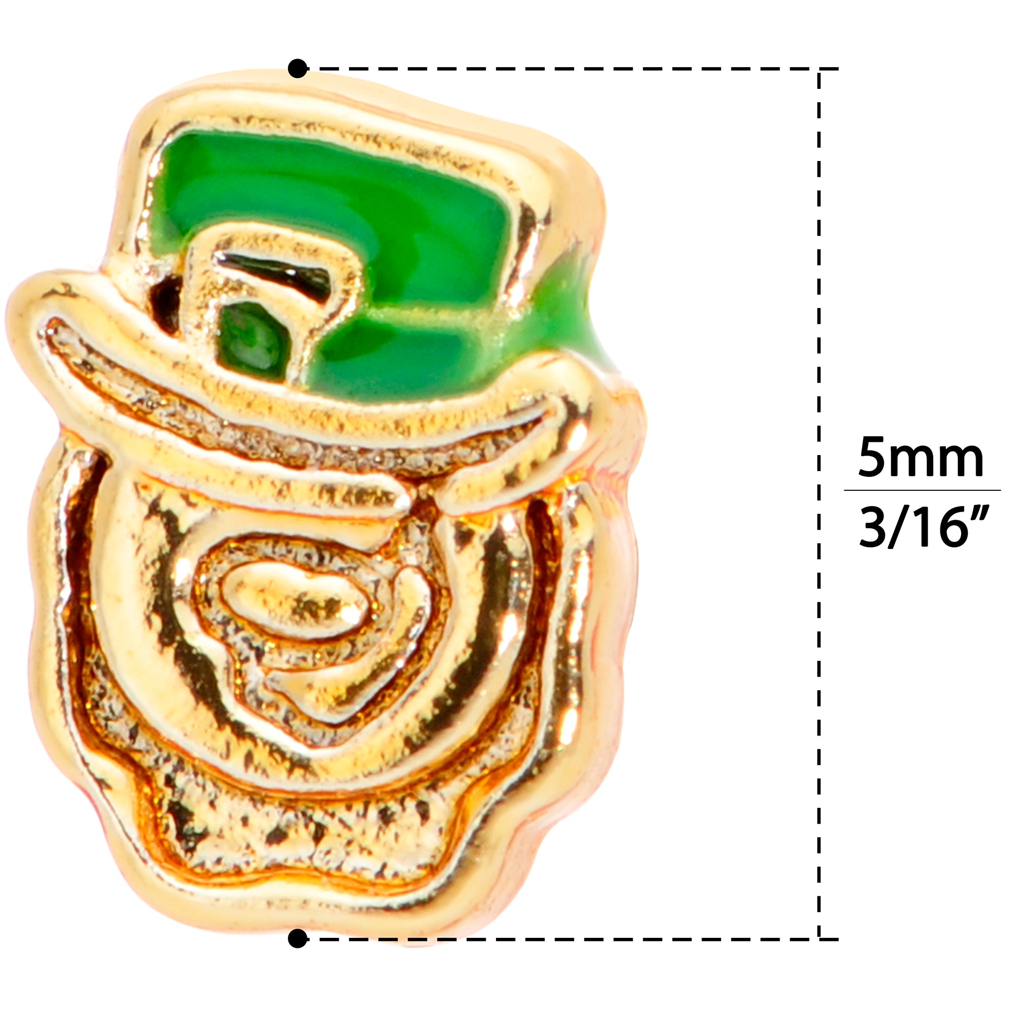 20 Gauge 5/16 Green Gold Tone Lucky Leprechaun L Shaped Nose Ring