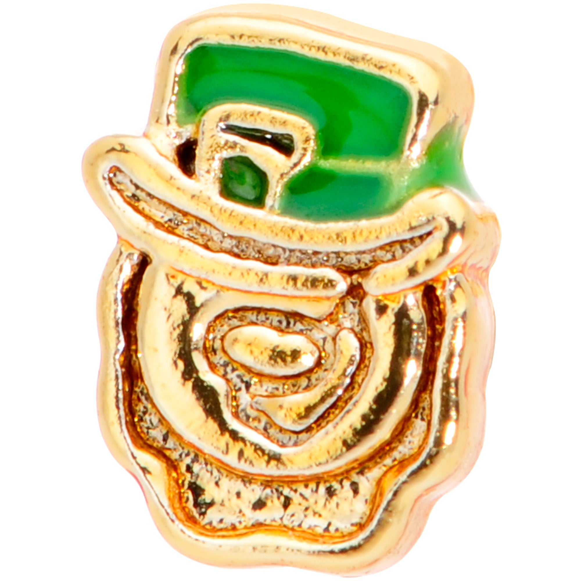 22 Gauge 5/16 Green Gold Tone Lucky Leprechaun L Shaped Nose Ring