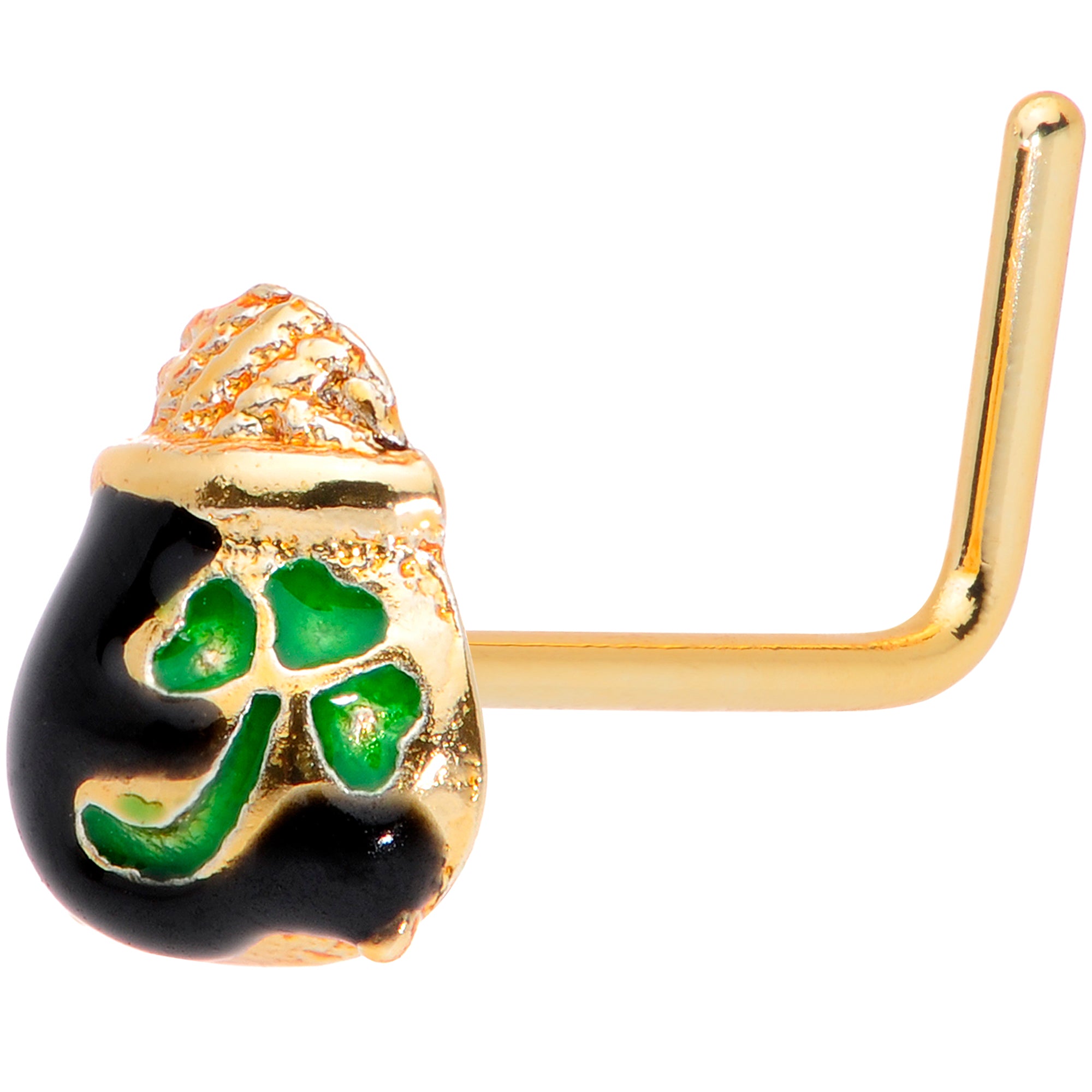 22 Gauge 5/16 Gold Tone St Patricks Day Pot O Gold L Shaped Nose Ring