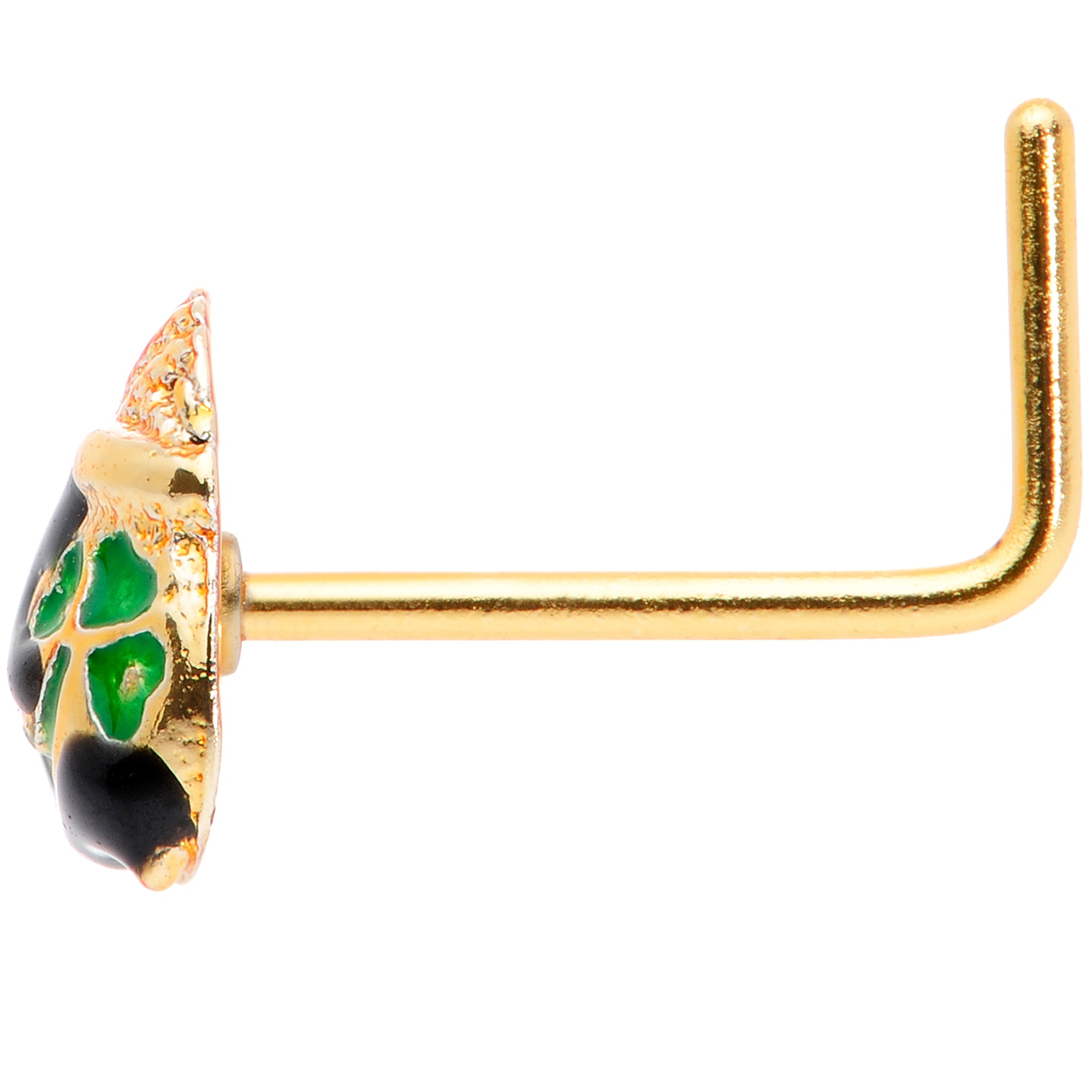 22 Gauge 5/16 Gold Tone St Patricks Day Pot O Gold L Shaped Nose Ring