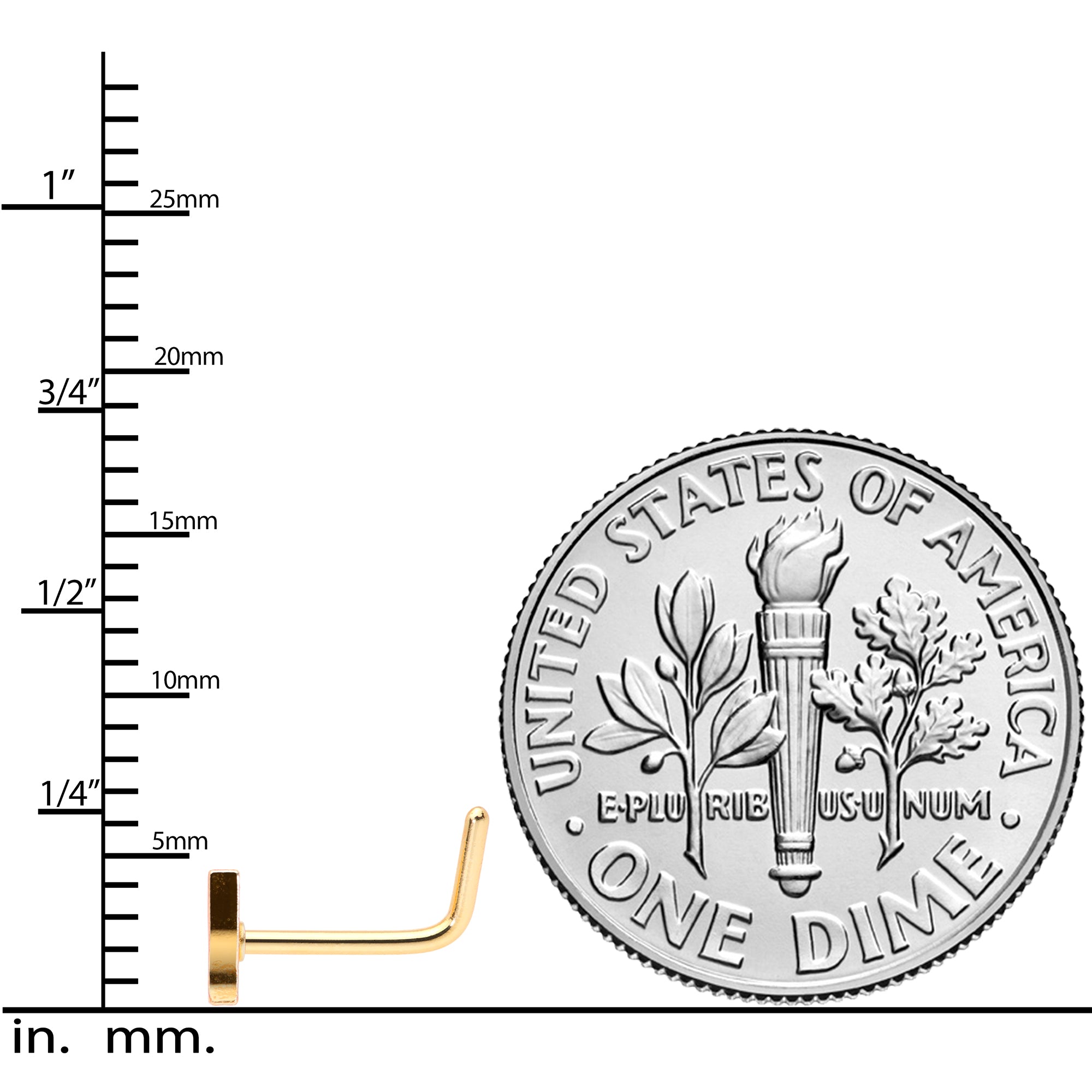 20 Gauge 5/16 Gold Tone Glass of Champagne L Shaped Nose Ring