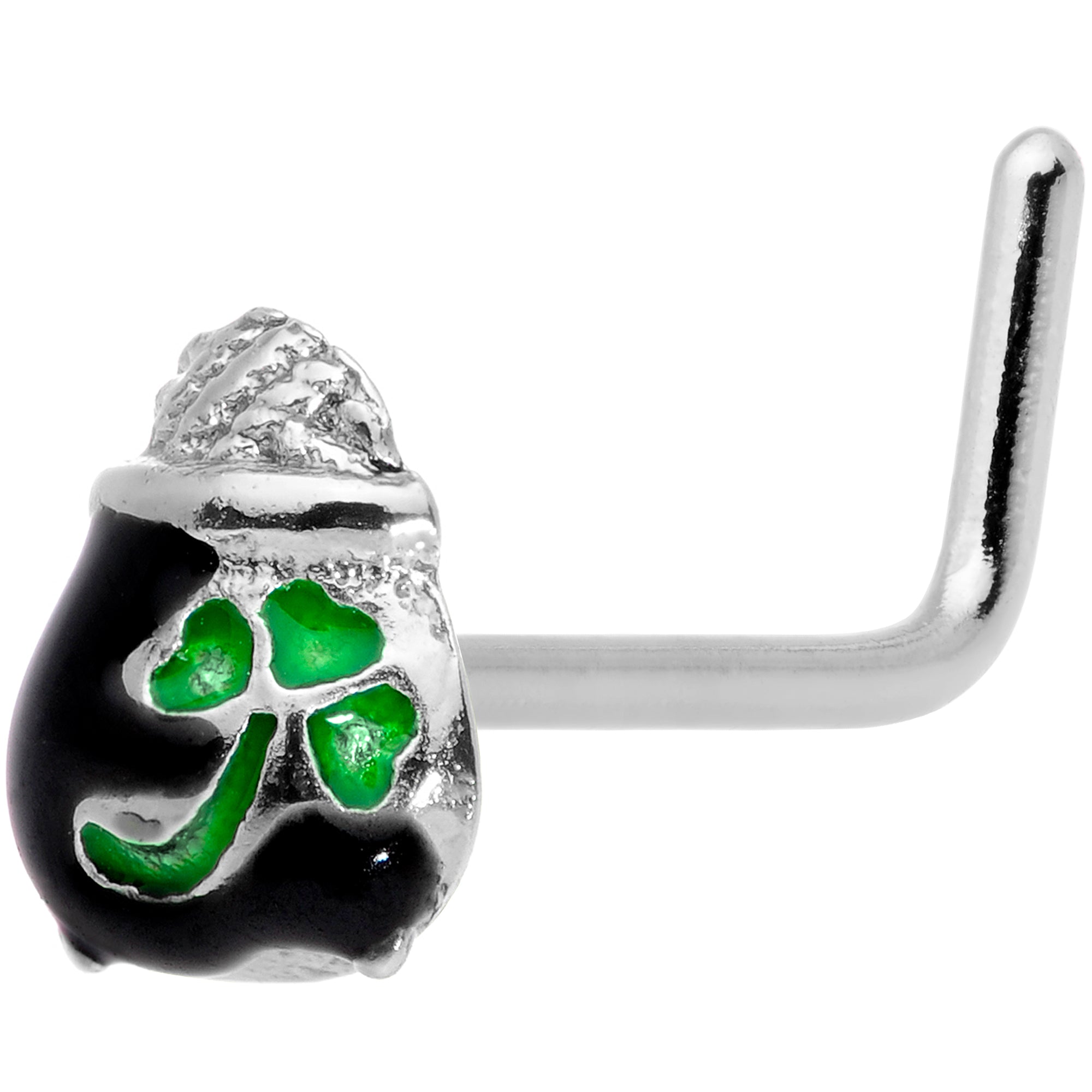 20 Gauge 5/16 St Patricks Day Pot O Gold L Shaped Nose Ring