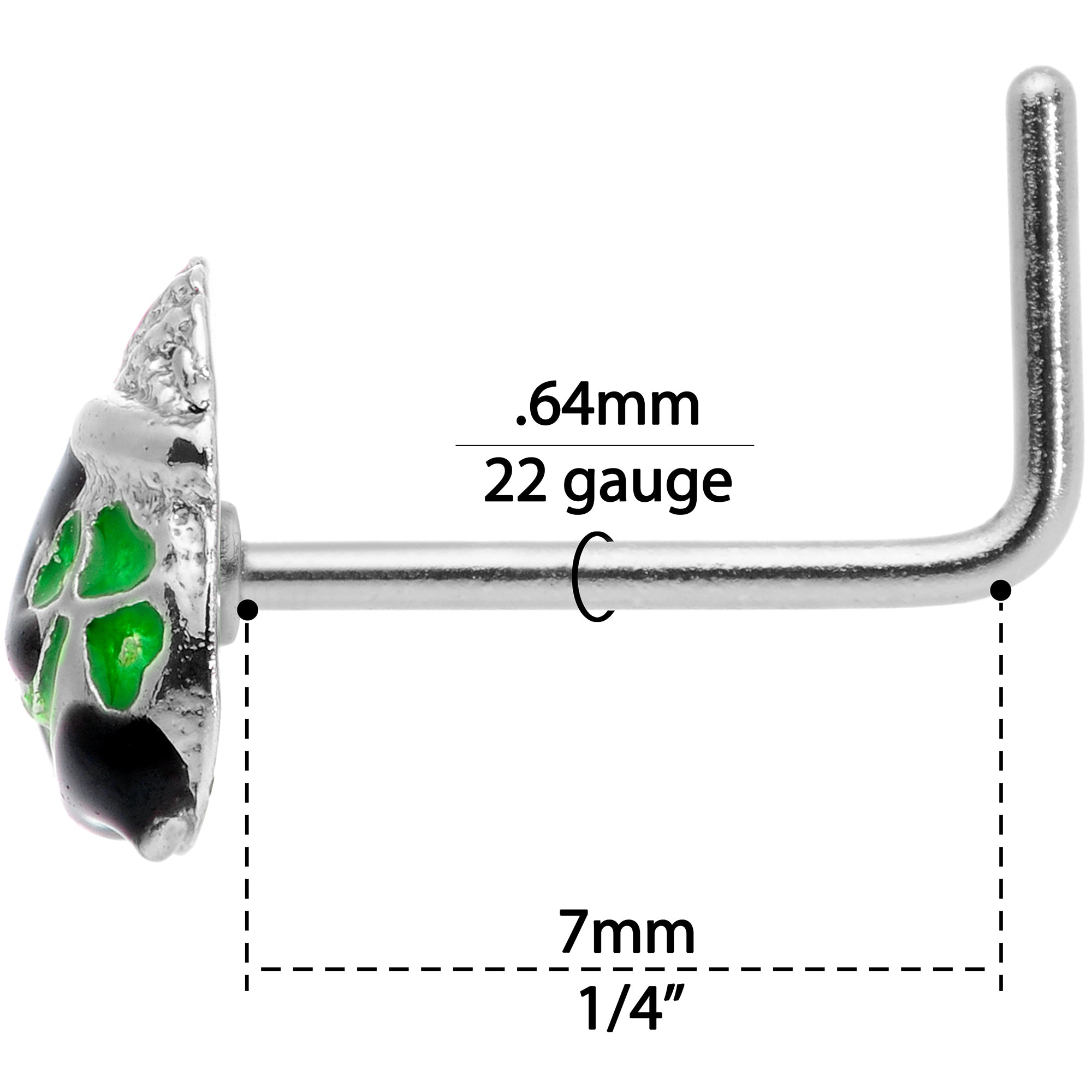 22 Gauge 5/16 St Patricks Day Pot O Gold L Shaped Nose Ring