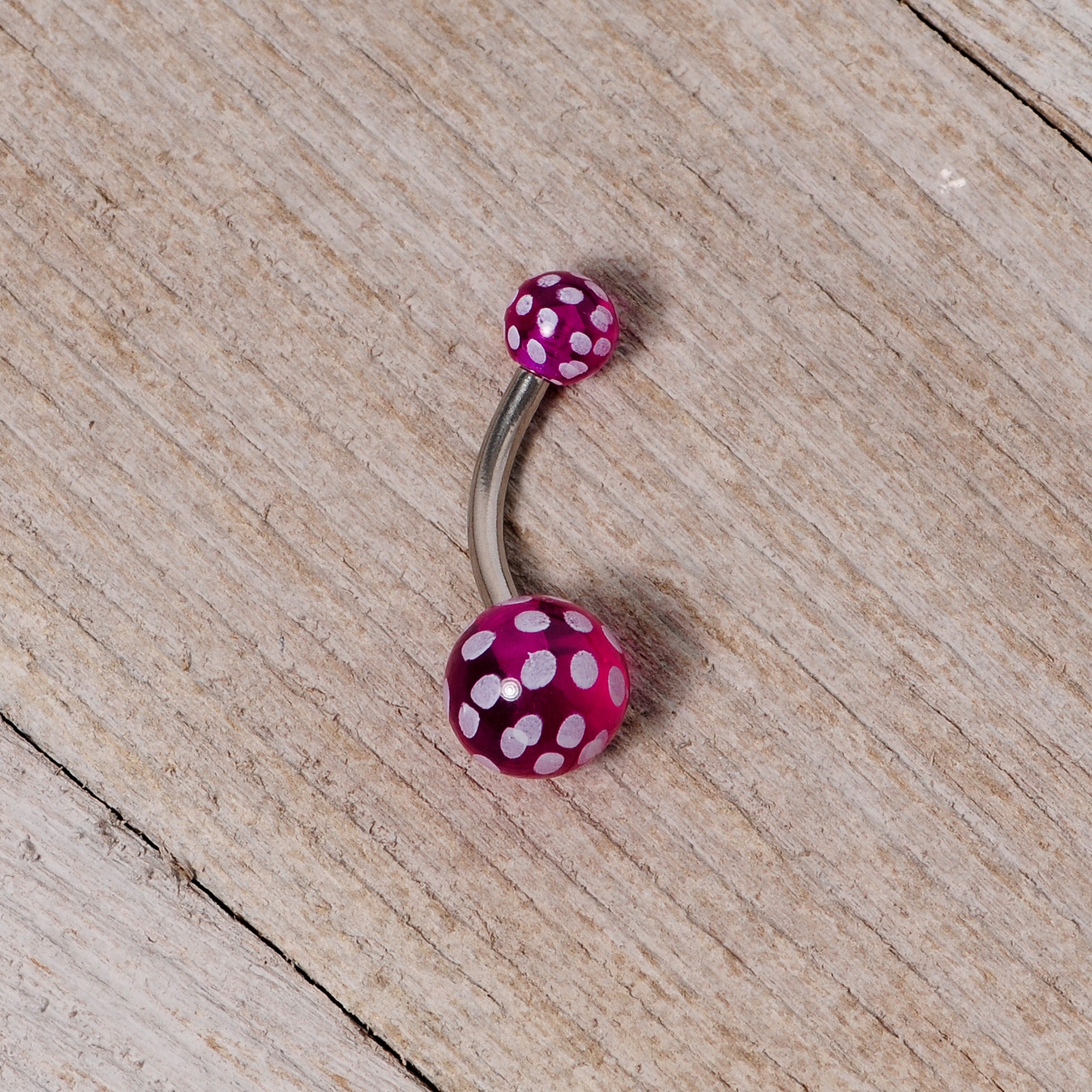 Purple White Polka Dot UV Reactive Acrylic Ball Belly Ring