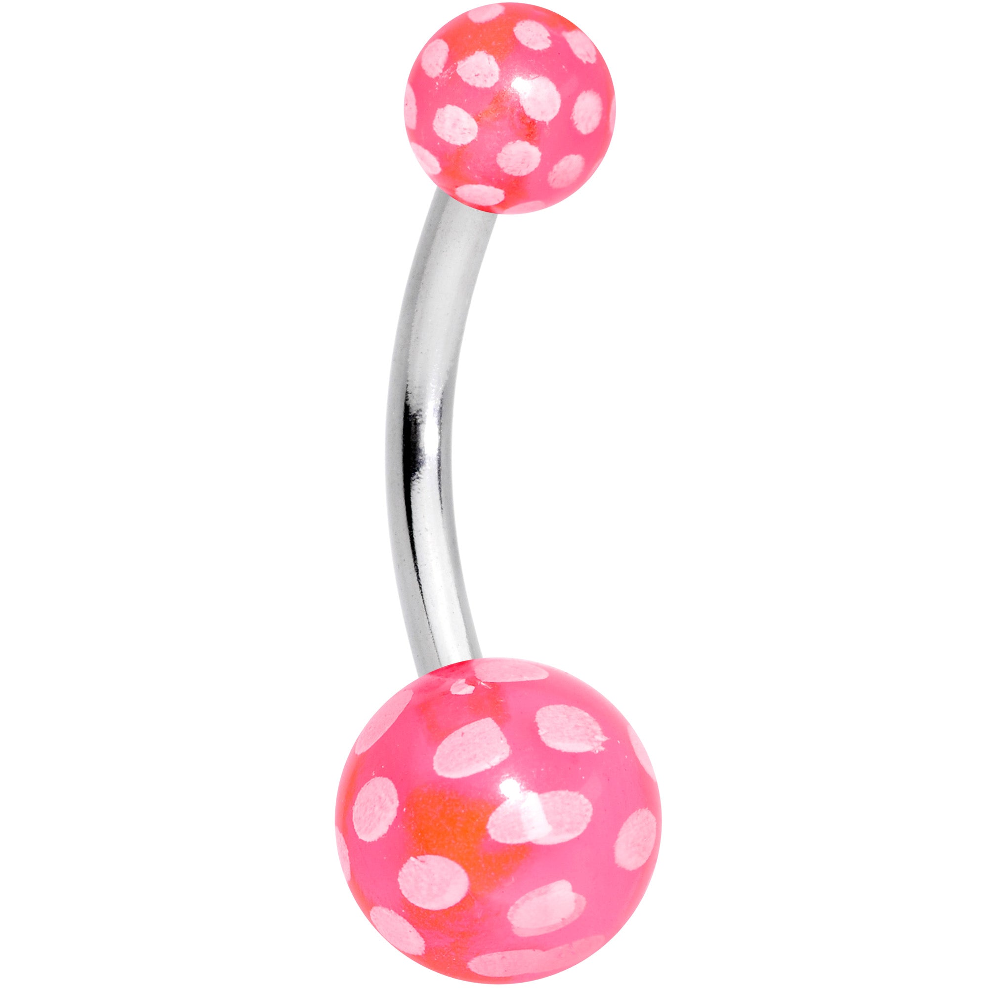 Pink White Polka Dot UV Reactive Acrylic Ball Belly Ring