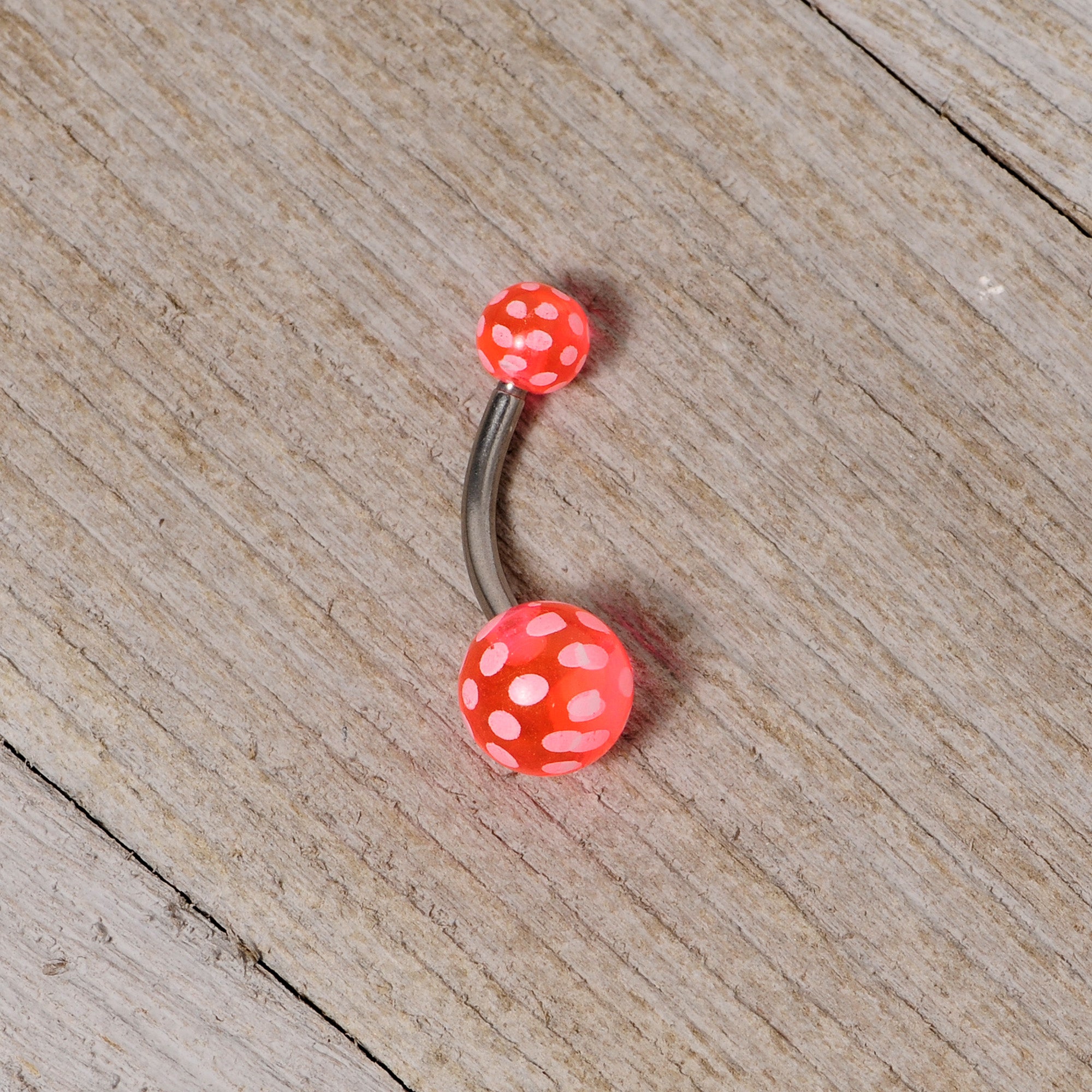 Pink White Polka Dot UV Reactive Acrylic Ball Belly Ring