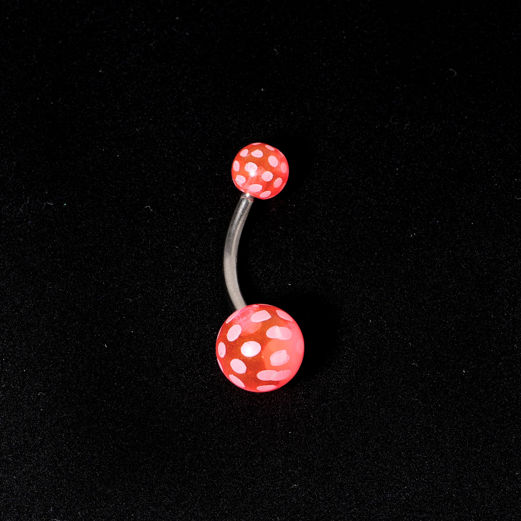 Pink White Polka Dot UV Reactive Acrylic Ball Belly Ring