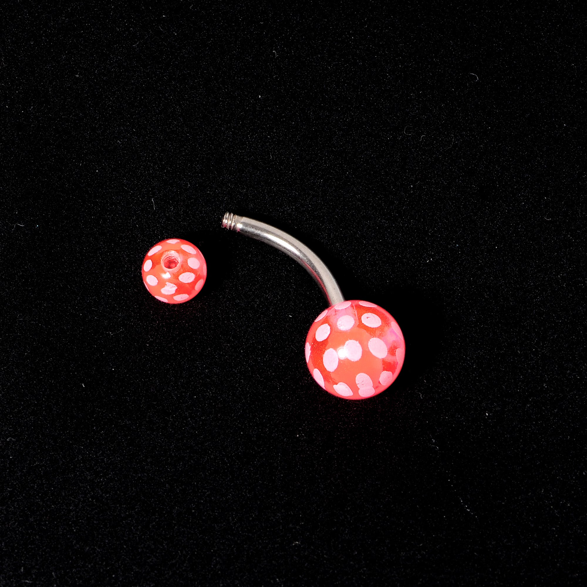 Pink White Polka Dot UV Reactive Acrylic Ball Belly Ring