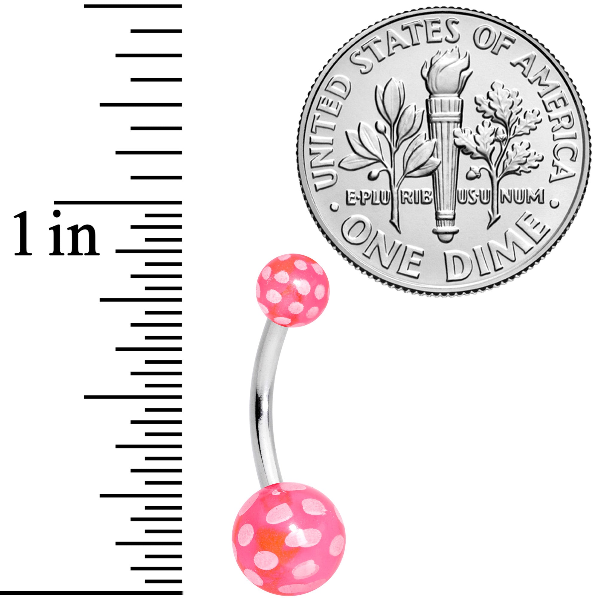 Pink White Polka Dot UV Reactive Acrylic Ball Belly Ring