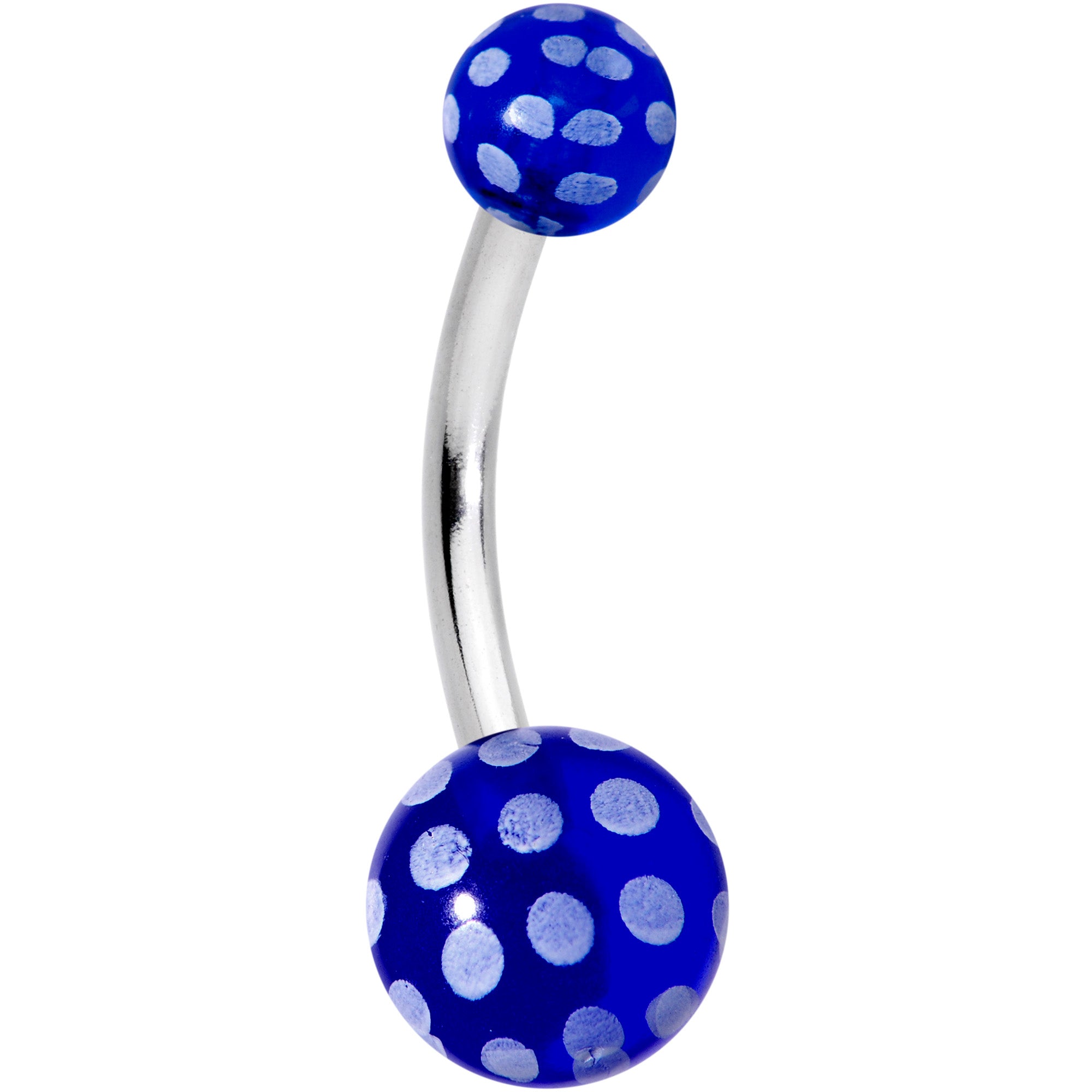 Blue White Polka Dot UV Reactive Acrylic Ball Belly Ring