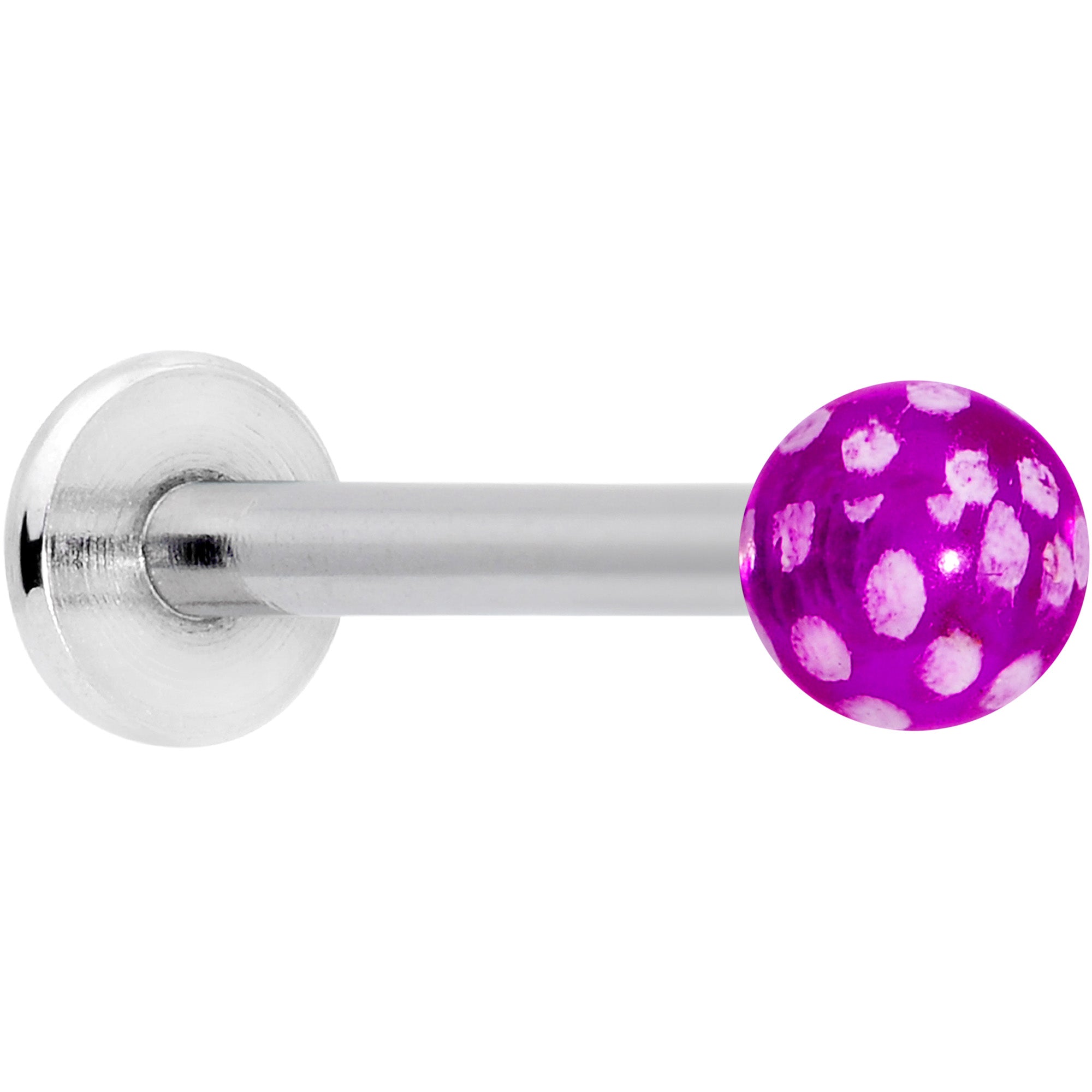 16 Gauge 1/4 Purple Polka Dot UV Reactive Acrylic Ball Labret Tragus