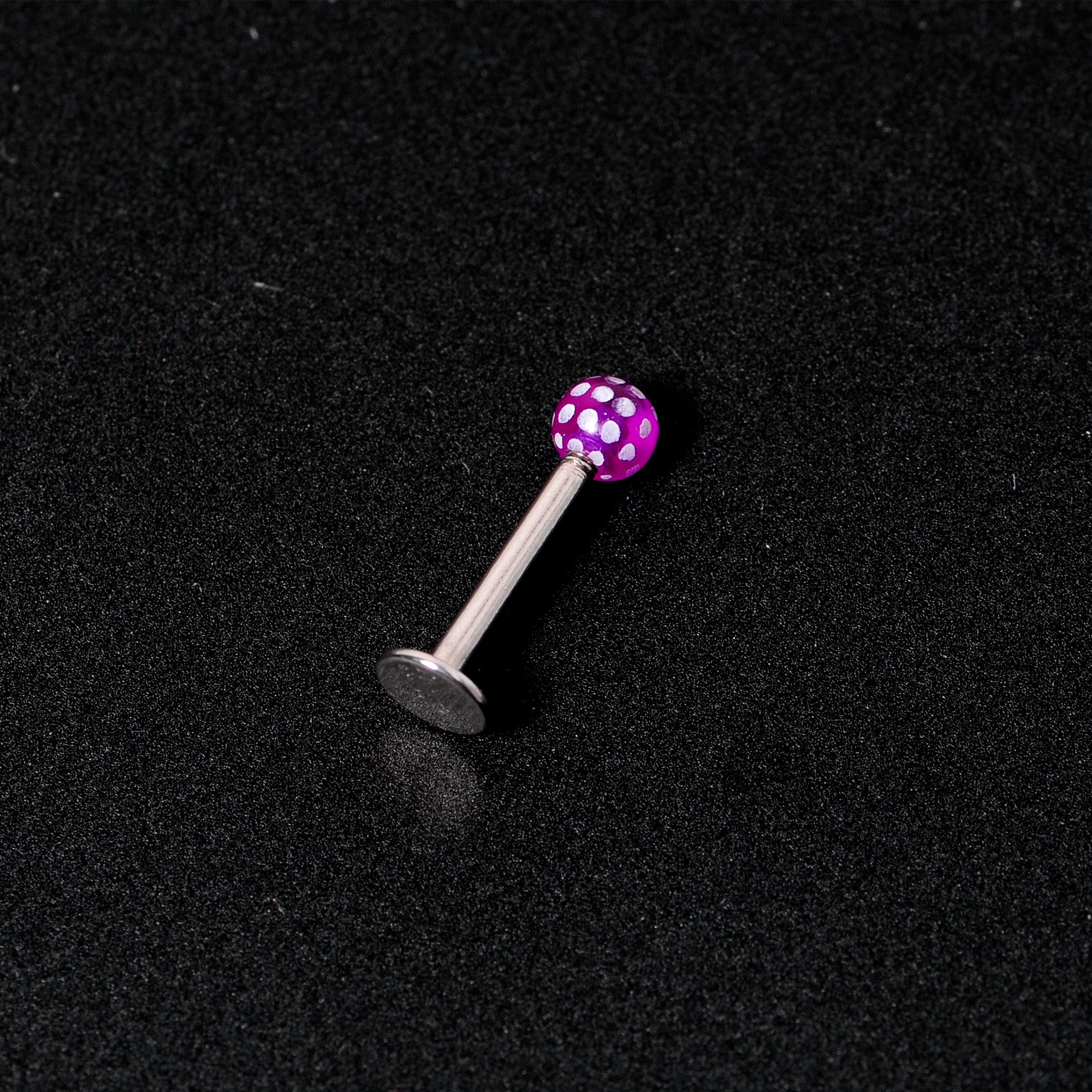 16 Gauge 1/4 Purple Polka Dot UV Reactive Acrylic Ball Labret Tragus