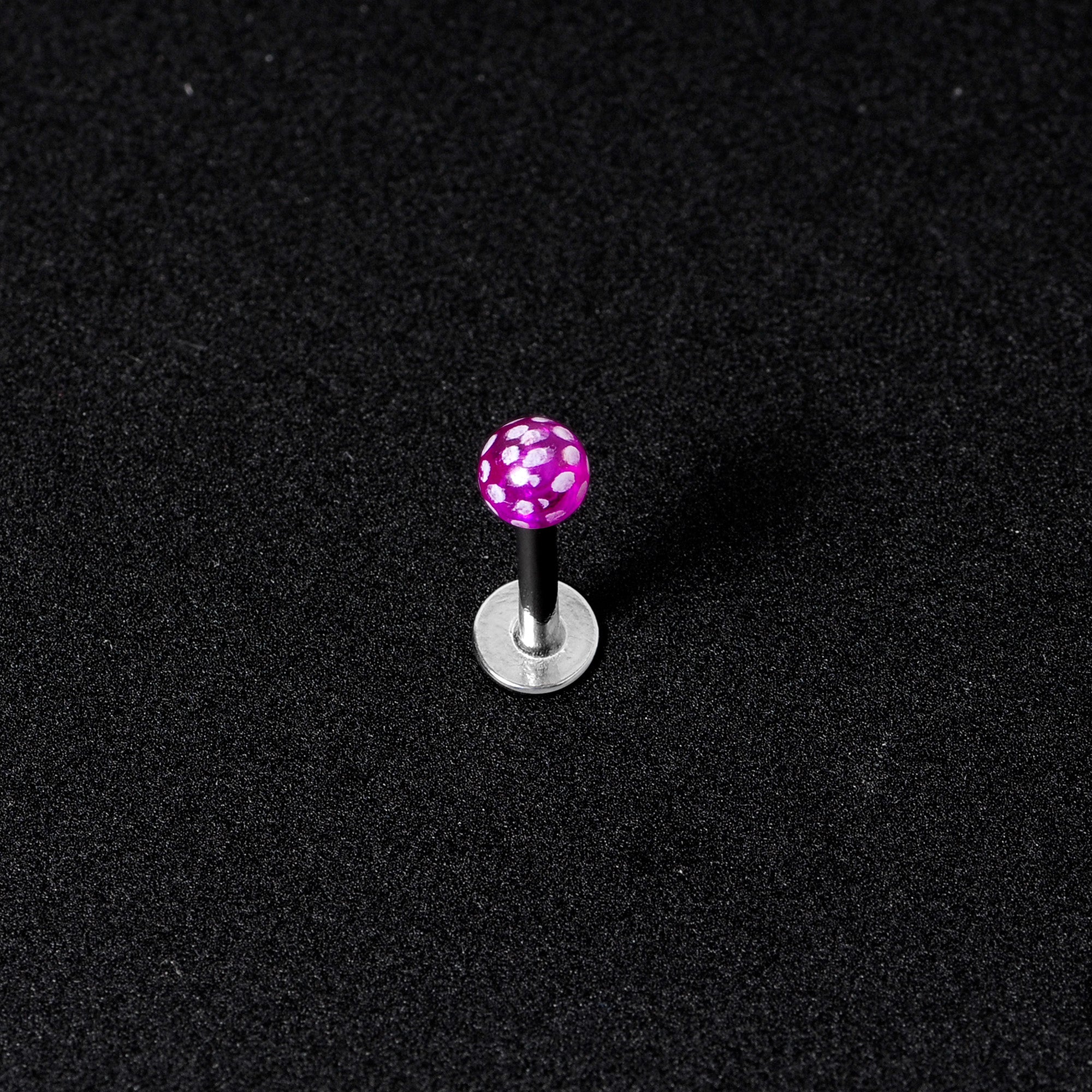 16 Gauge 1/4 Purple Polka Dot UV Reactive Acrylic Ball Labret Tragus