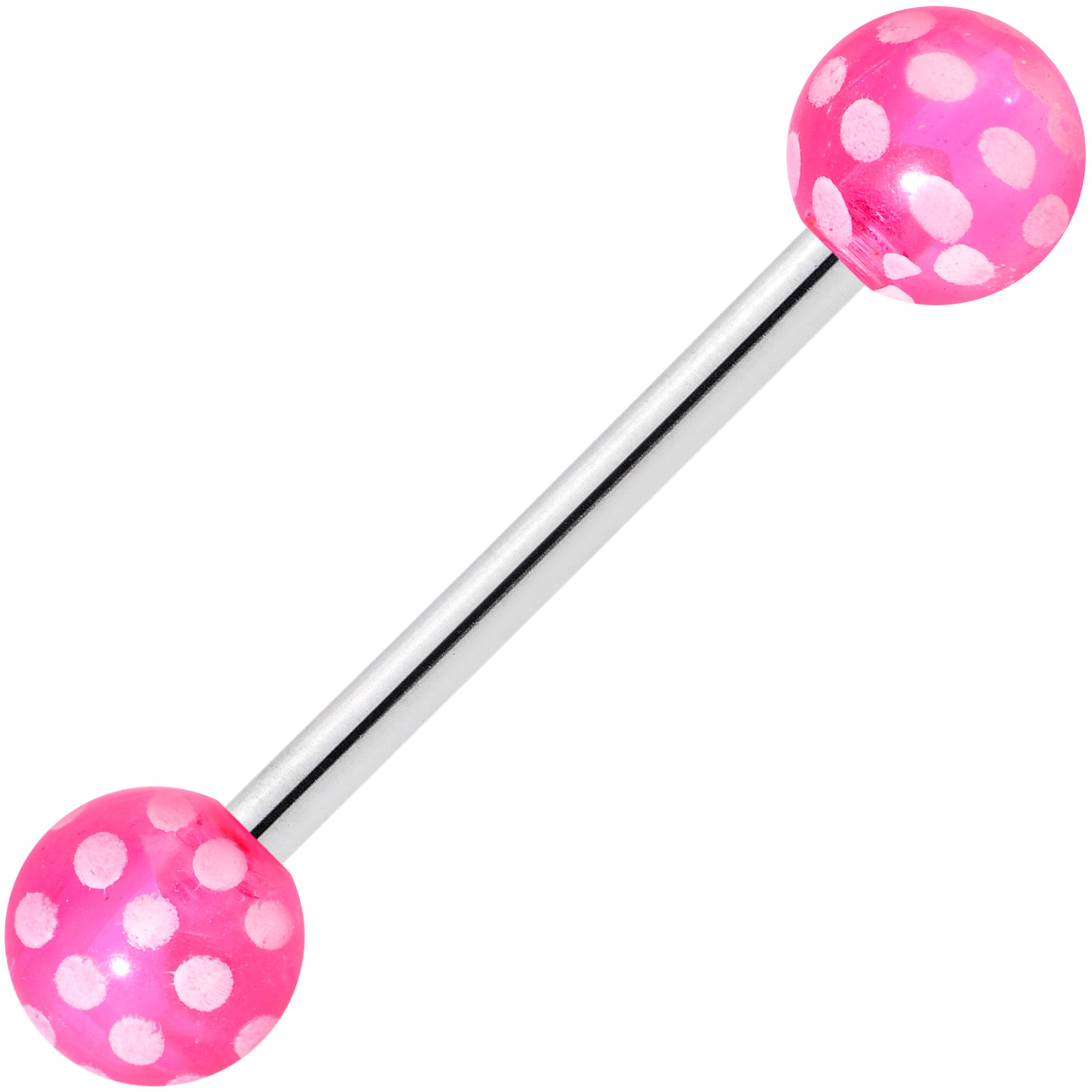 Pink White Polka Dot UV Reactive Ball Barbell Tongue Ring