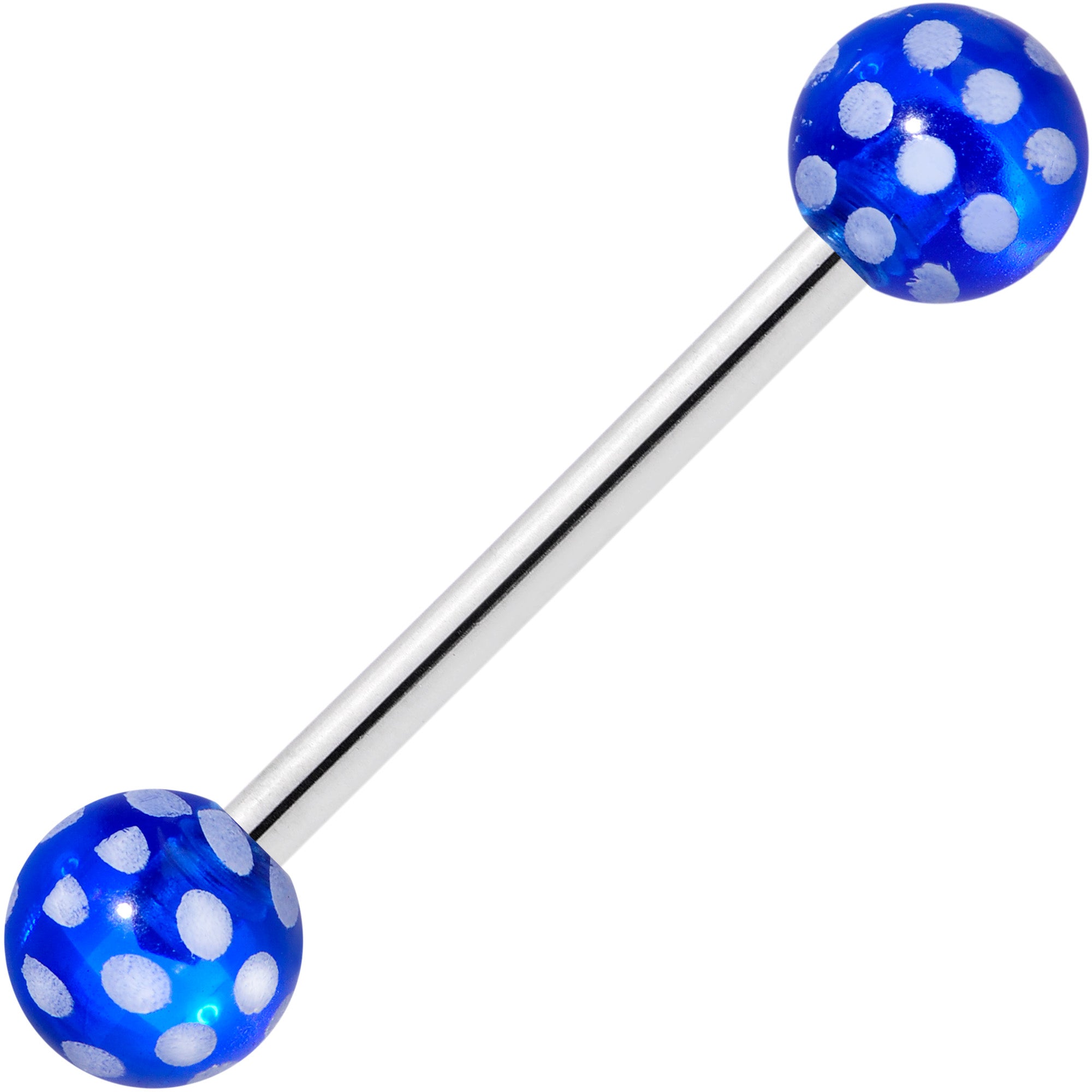 Blue White Polka Dot UV Reactive Ball Barbell Tongue Ring