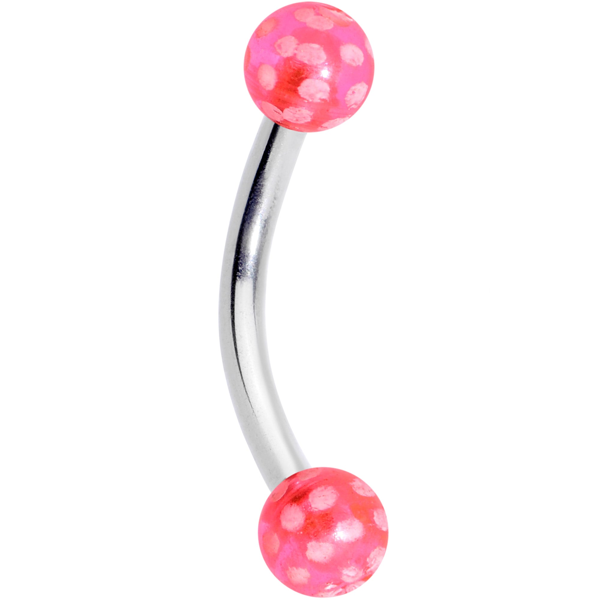 16 Gauge 5/16 Pink Polka Dot UV Reactive Acrylic Ball Curved Barbell