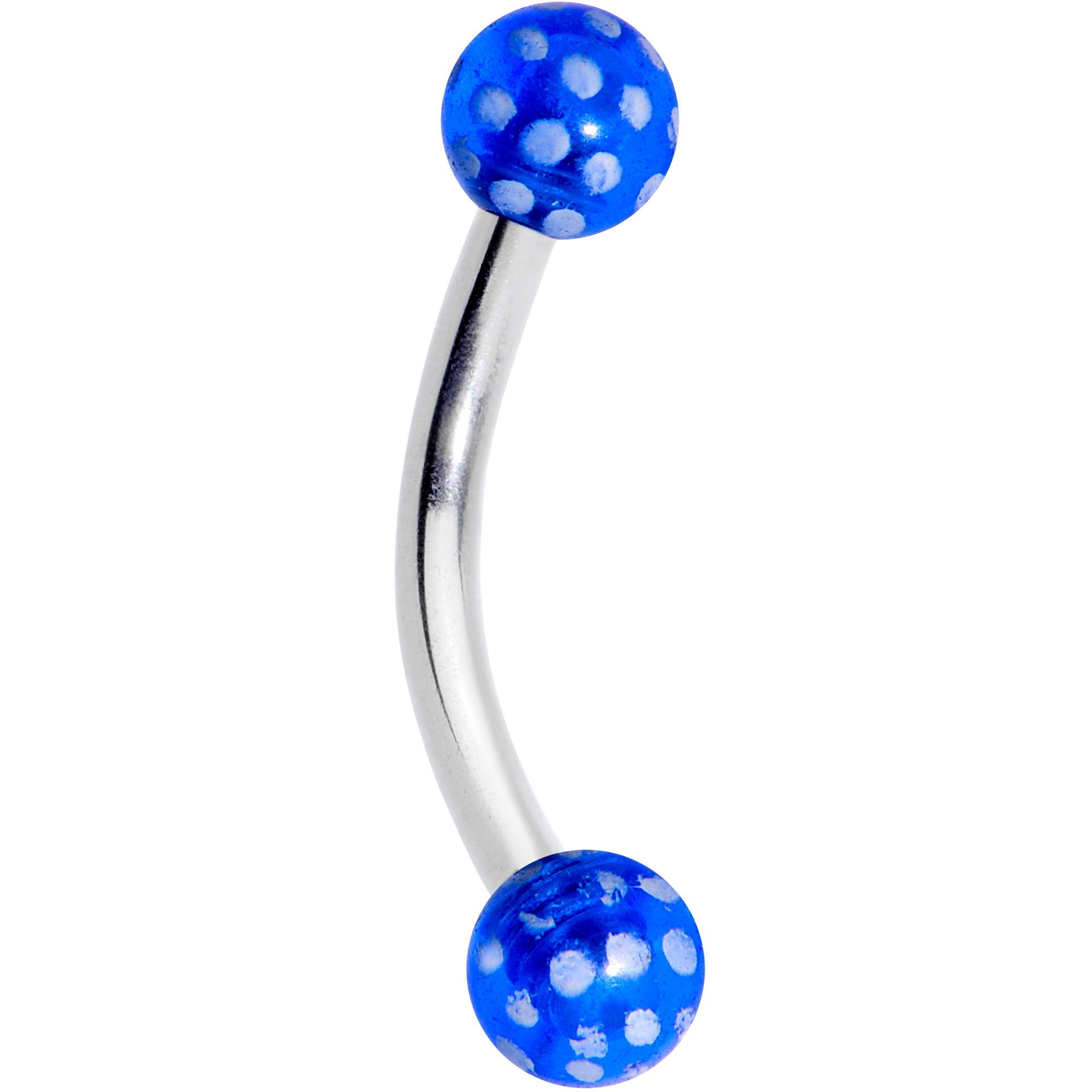 16 Gauge 5/16 Blue Polka Dot UV Reactive Acrylic Ball Curved Barbell