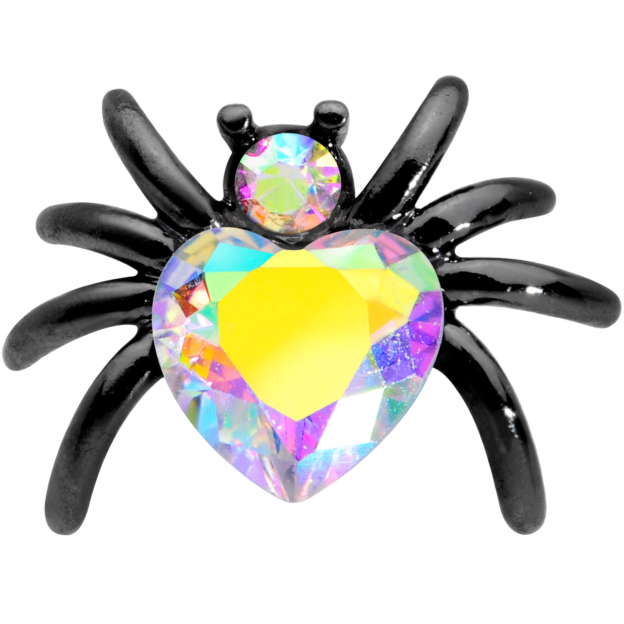 16 Gauge 1/4 Aurora Gem Black Heart Spider Cartilage Tragus