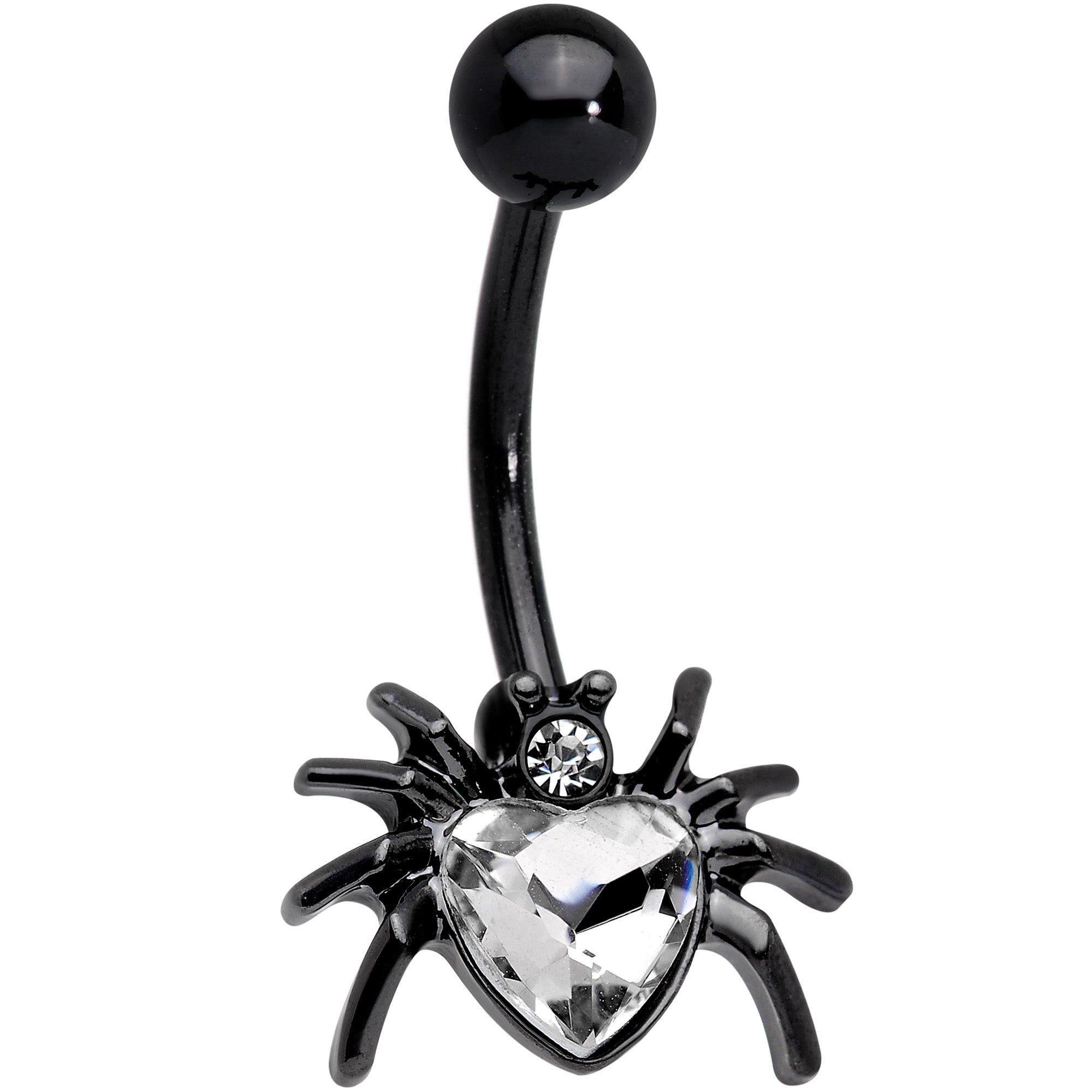 Clear Gem Black Halloween Heart Spider Belly Ring