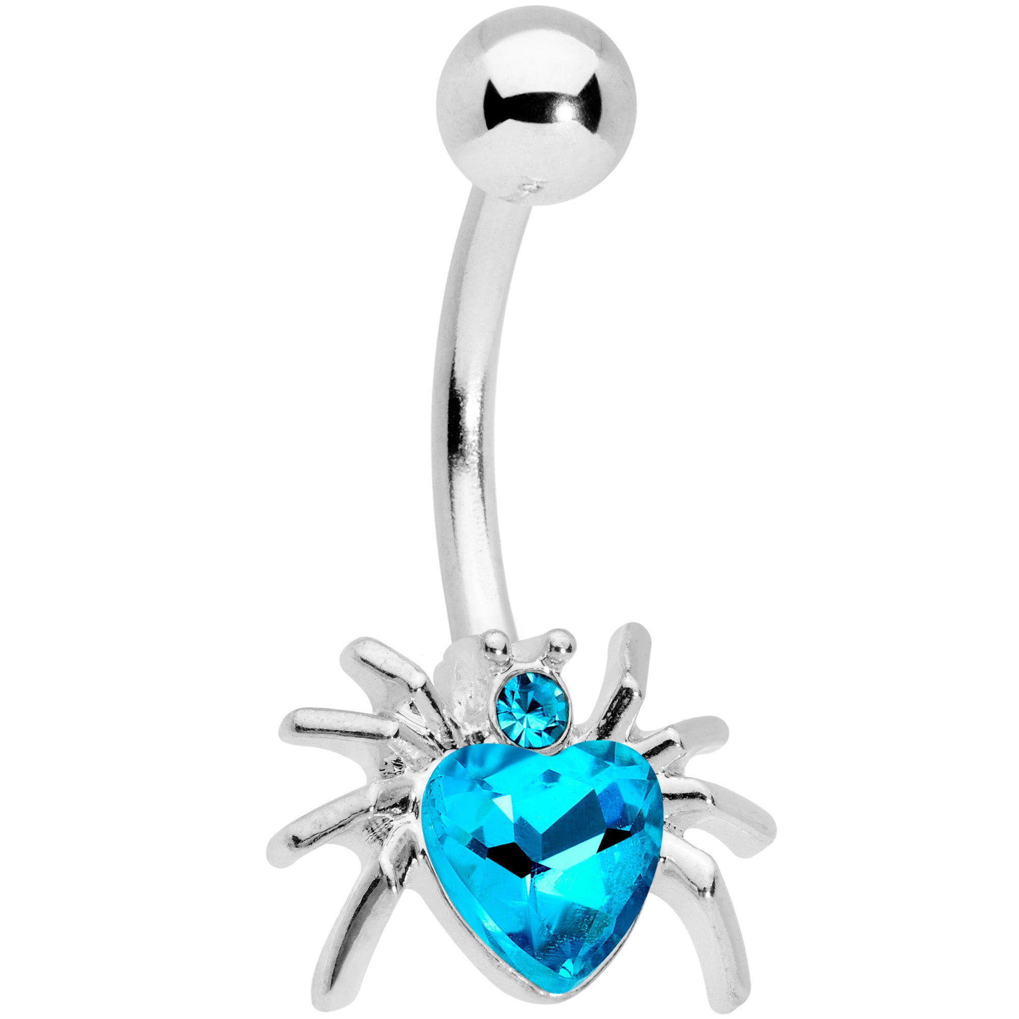 Aqua Gem Halloween Heart Spider Belly Ring