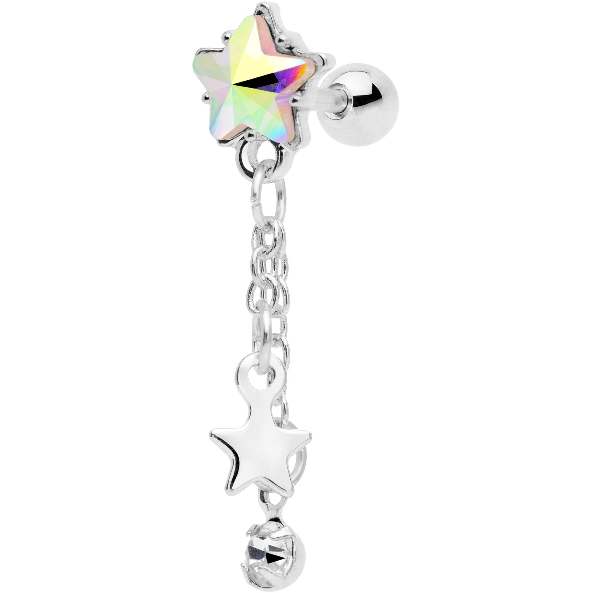 16 Gauge 1/4 Aurora Clear Gem Star Dangle Cartilage