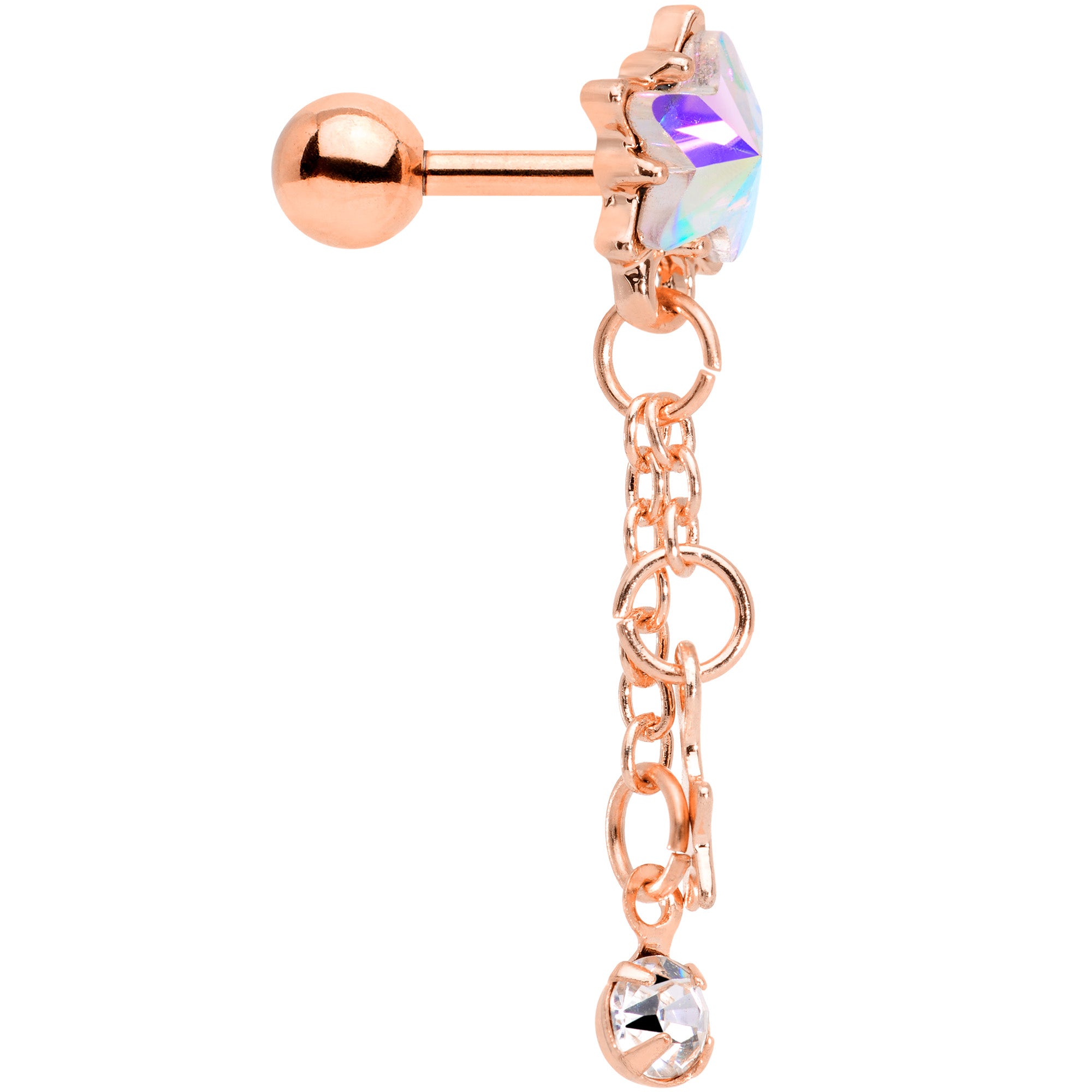 16 Gauge 1/4 Aurora Clear Gem Rose Gold Tone Star Dangle Cartilage