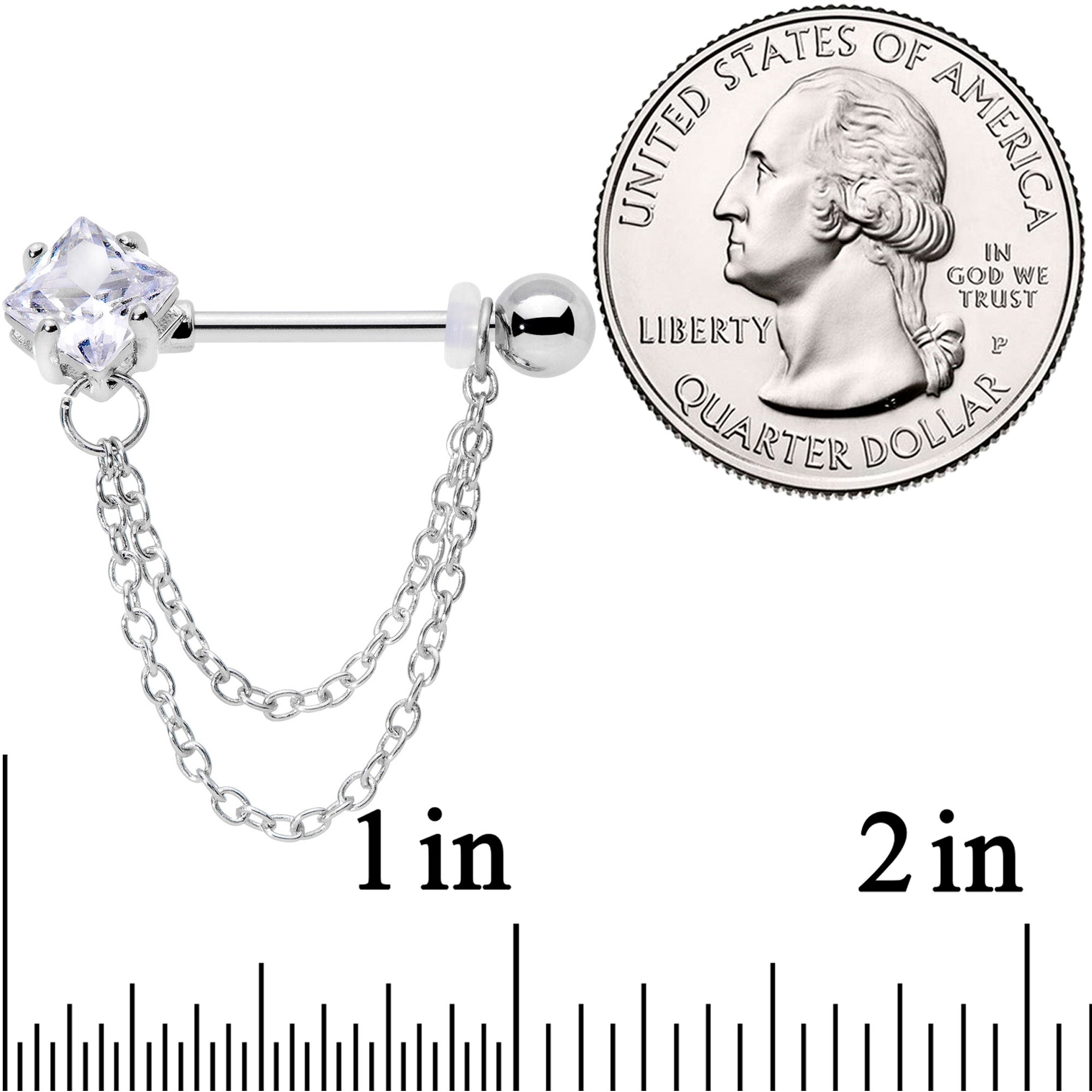 14 Gauge 5/8 Clear Gem Elegant Chain Dangle Barbell Nipple Ring Set