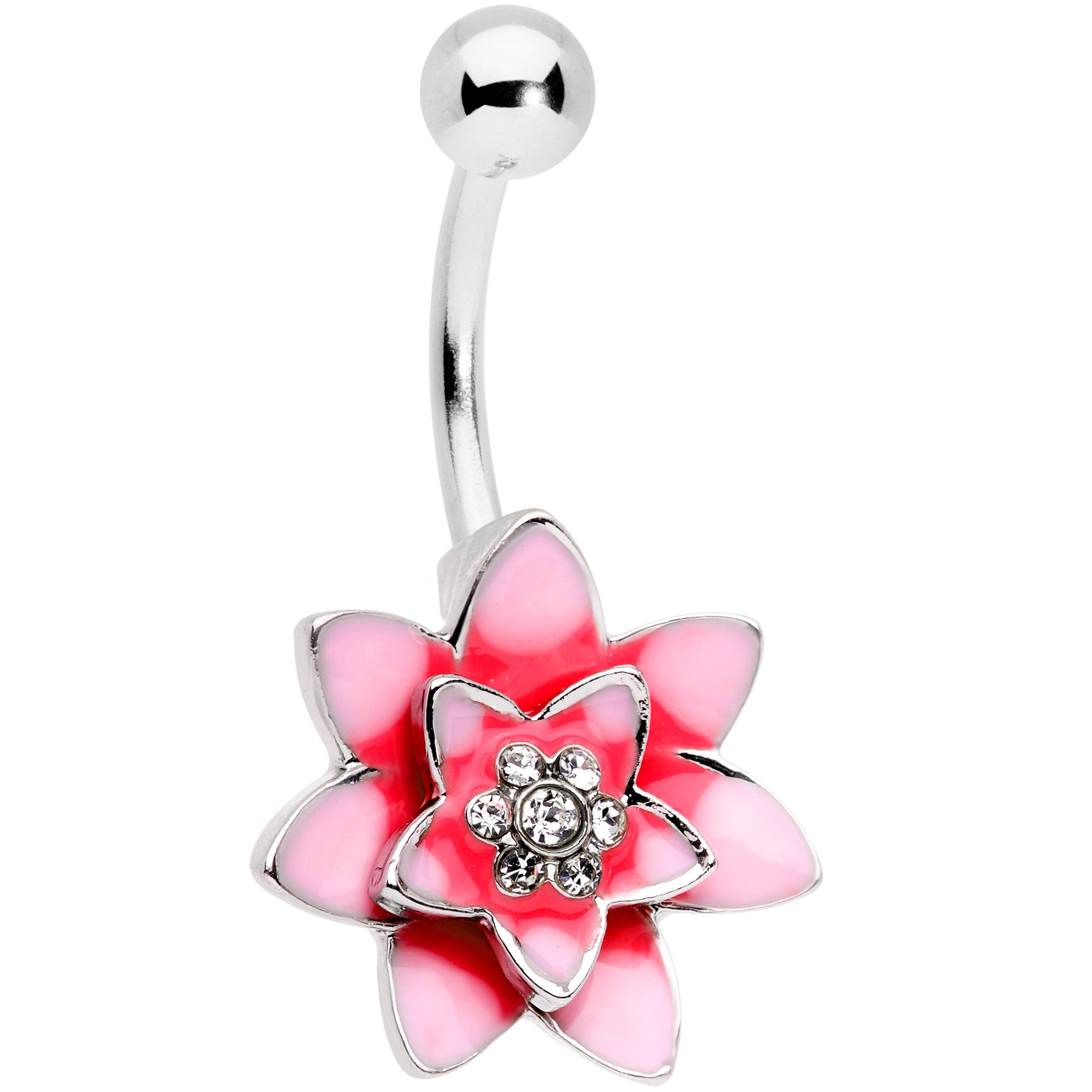 Clear Gem Pink Red Rose Flower Belly Ring