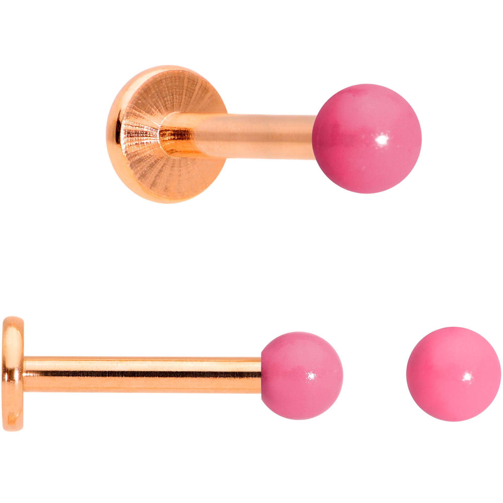 Pink Star Rose Gold Tone Glow Internal Threaded Labret Tragus Set of 3