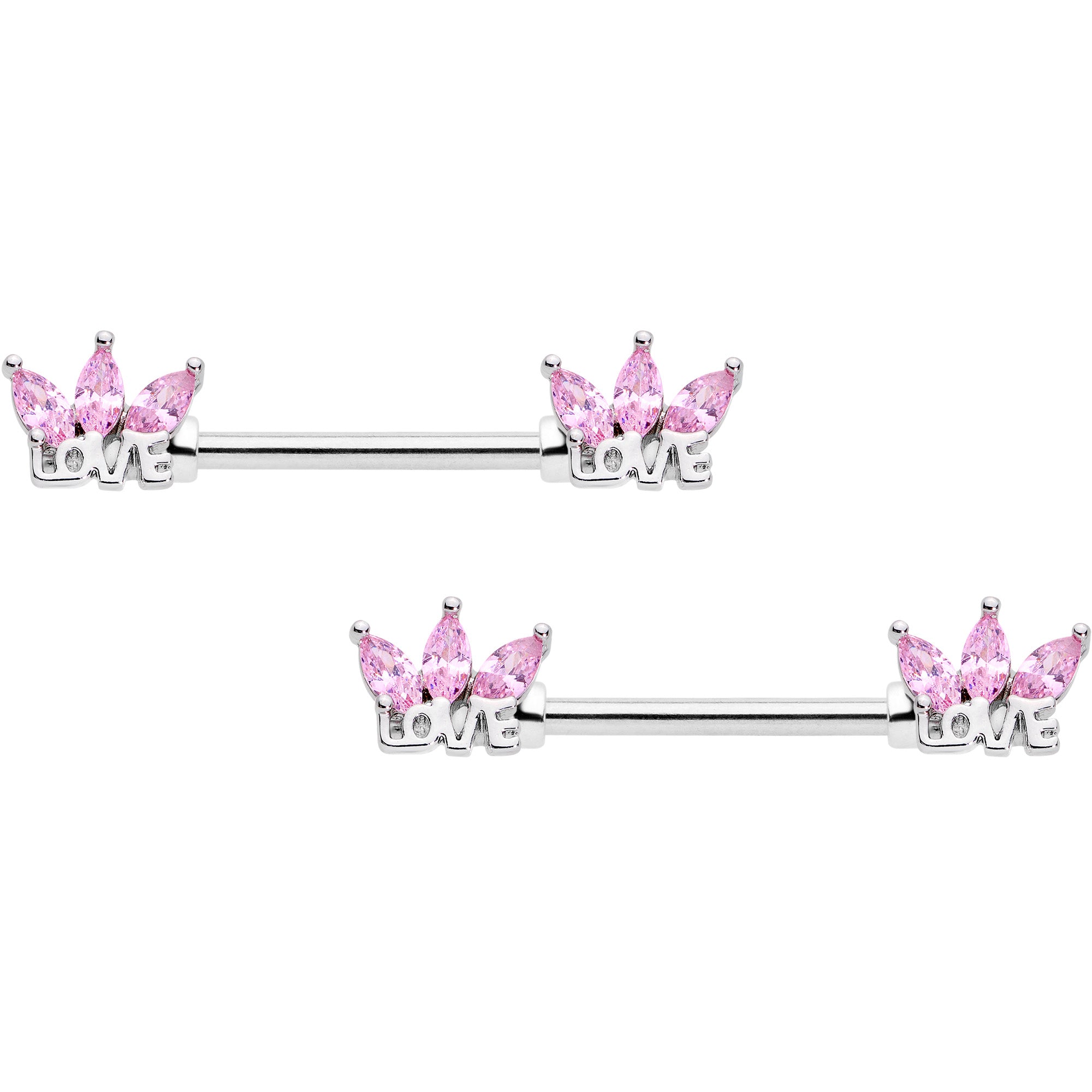 14 Gauge 9/16 Pink Gem Crown of Love Barbell Nipple Ring Set