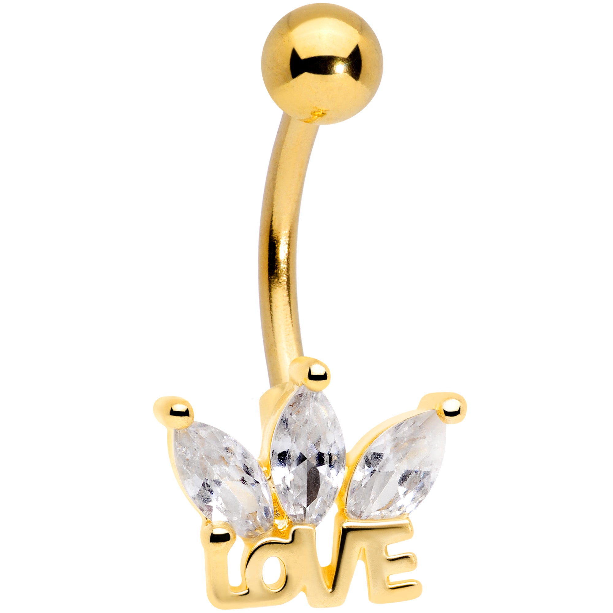 Clear Gem Gold Tone Crown of Love Belly Ring